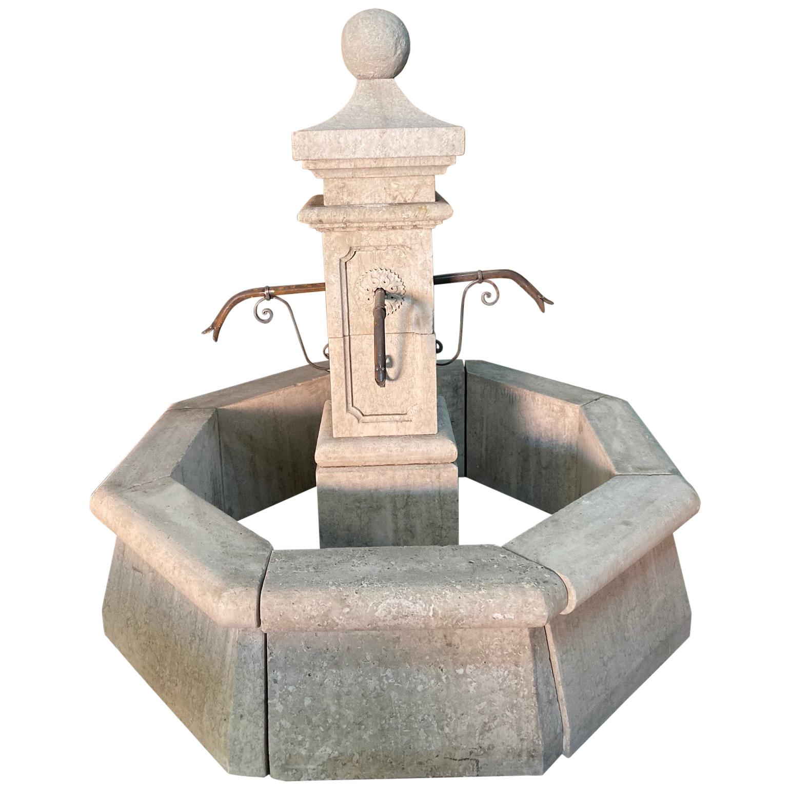 Hand Carved Limestone Central Fountain For Sale