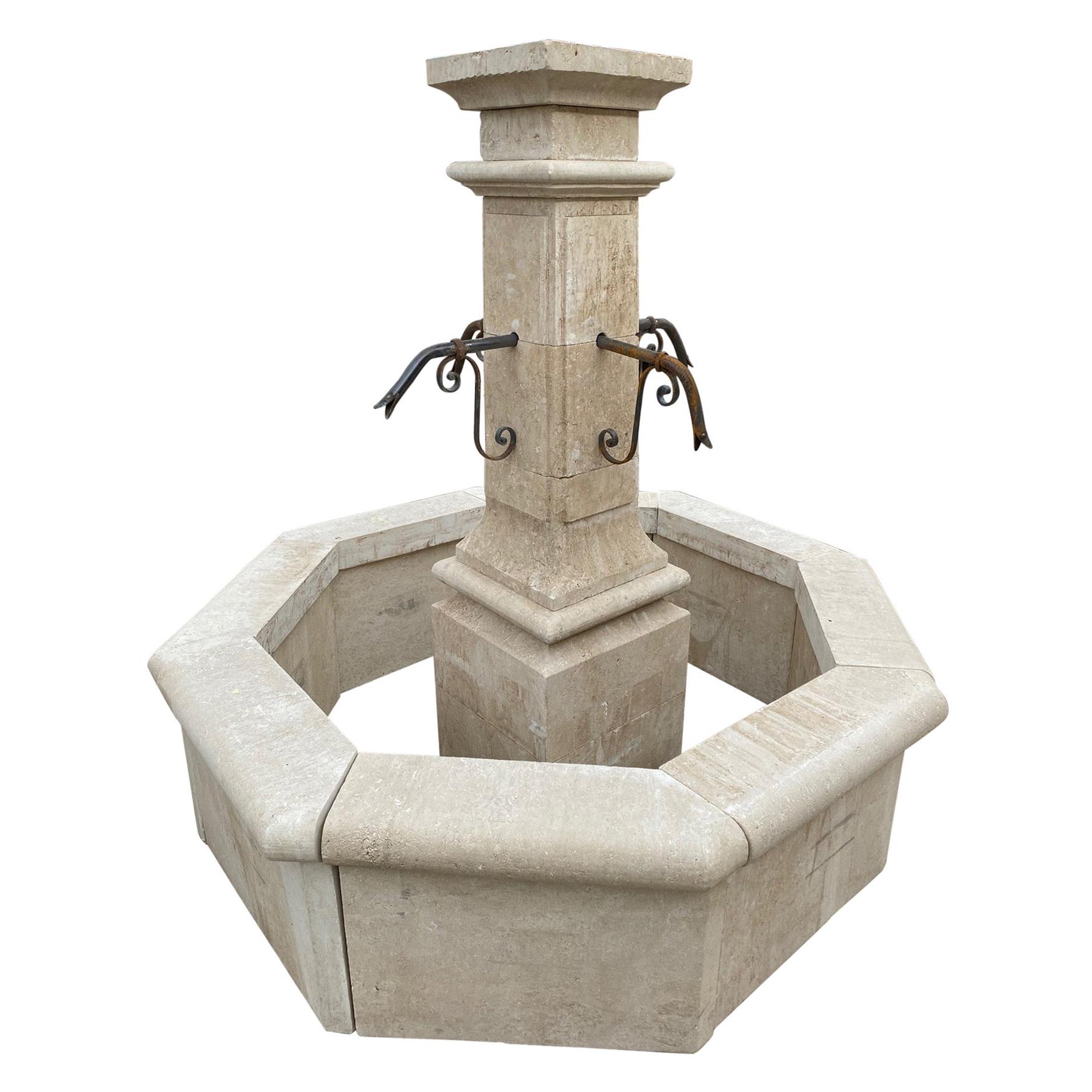 Hand Carved Limestone Central Fountain