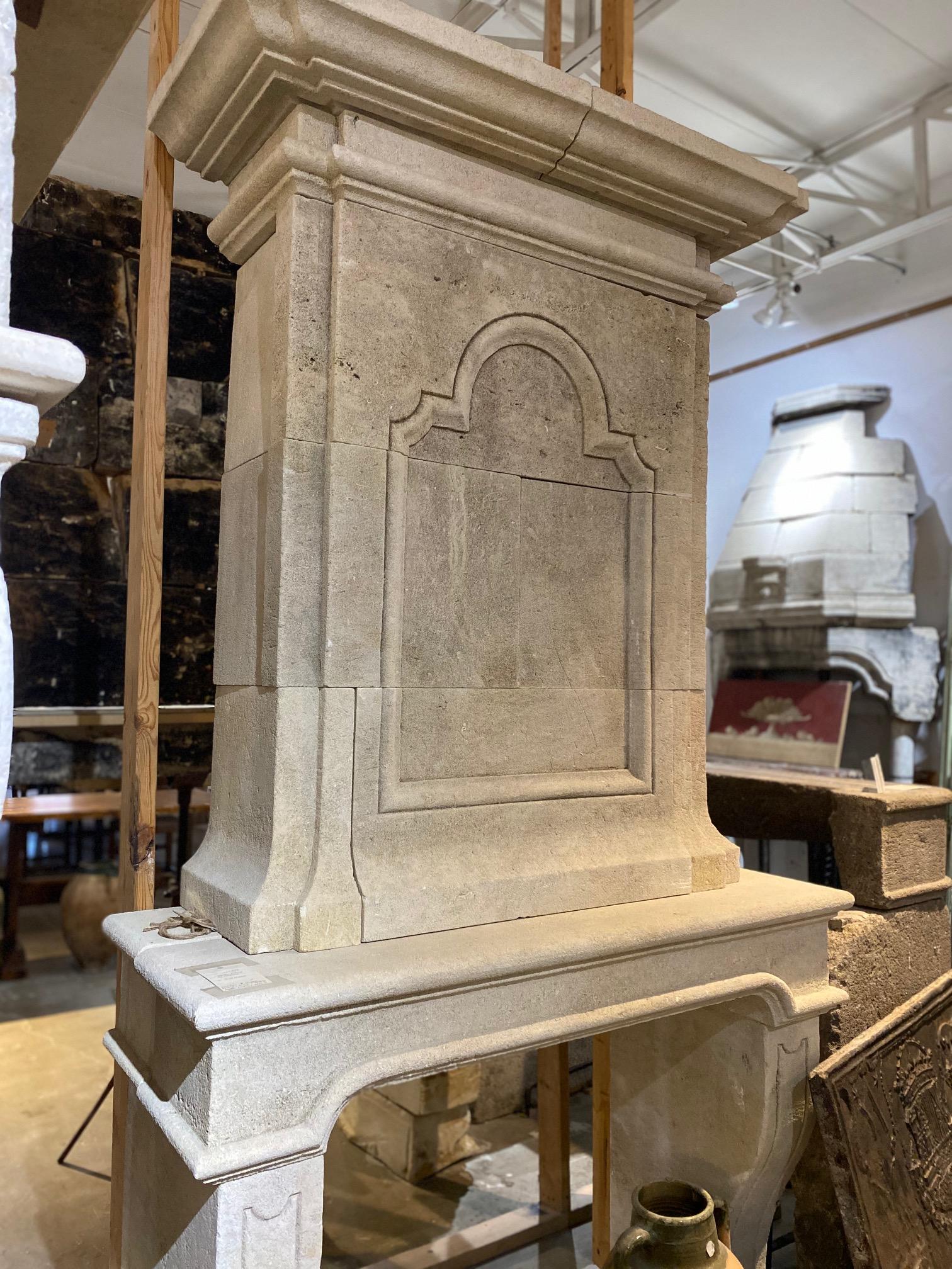 Hand Carved Limestone Mantel with Trumeau In Good Condition In Dallas, TX