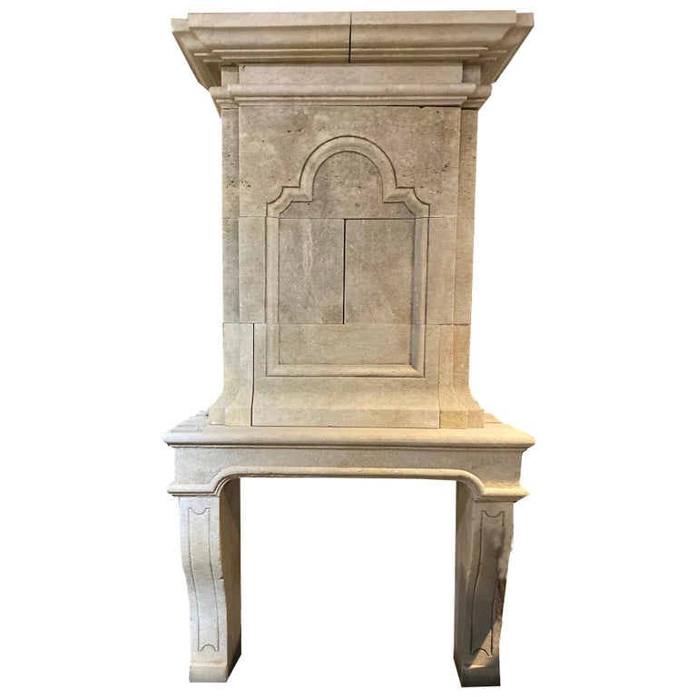 Hand Carved Limestone Mantel with Trumeau For Sale at 1stDibs