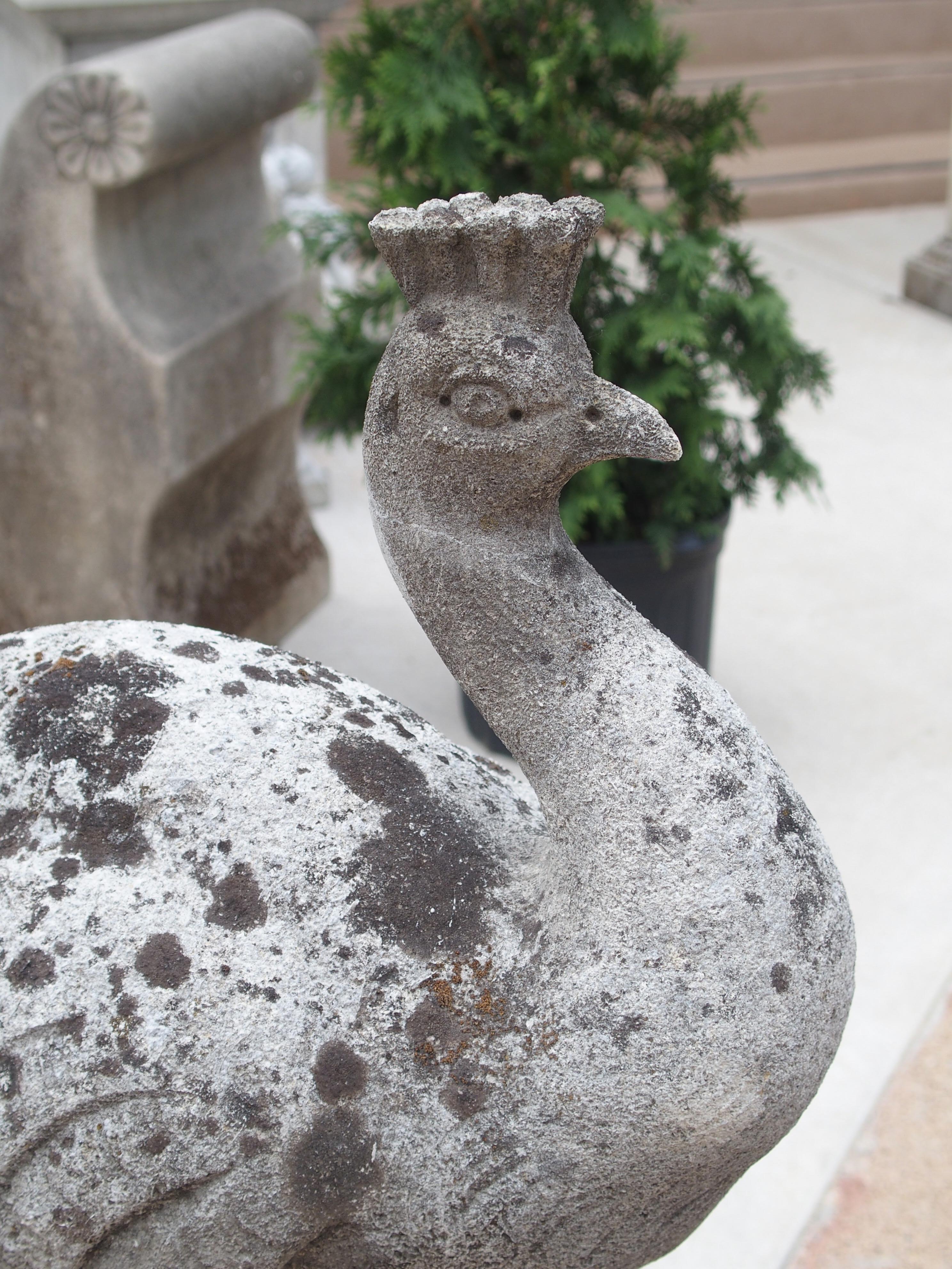 Hand Carved Limestone Peacock on Plinth 5