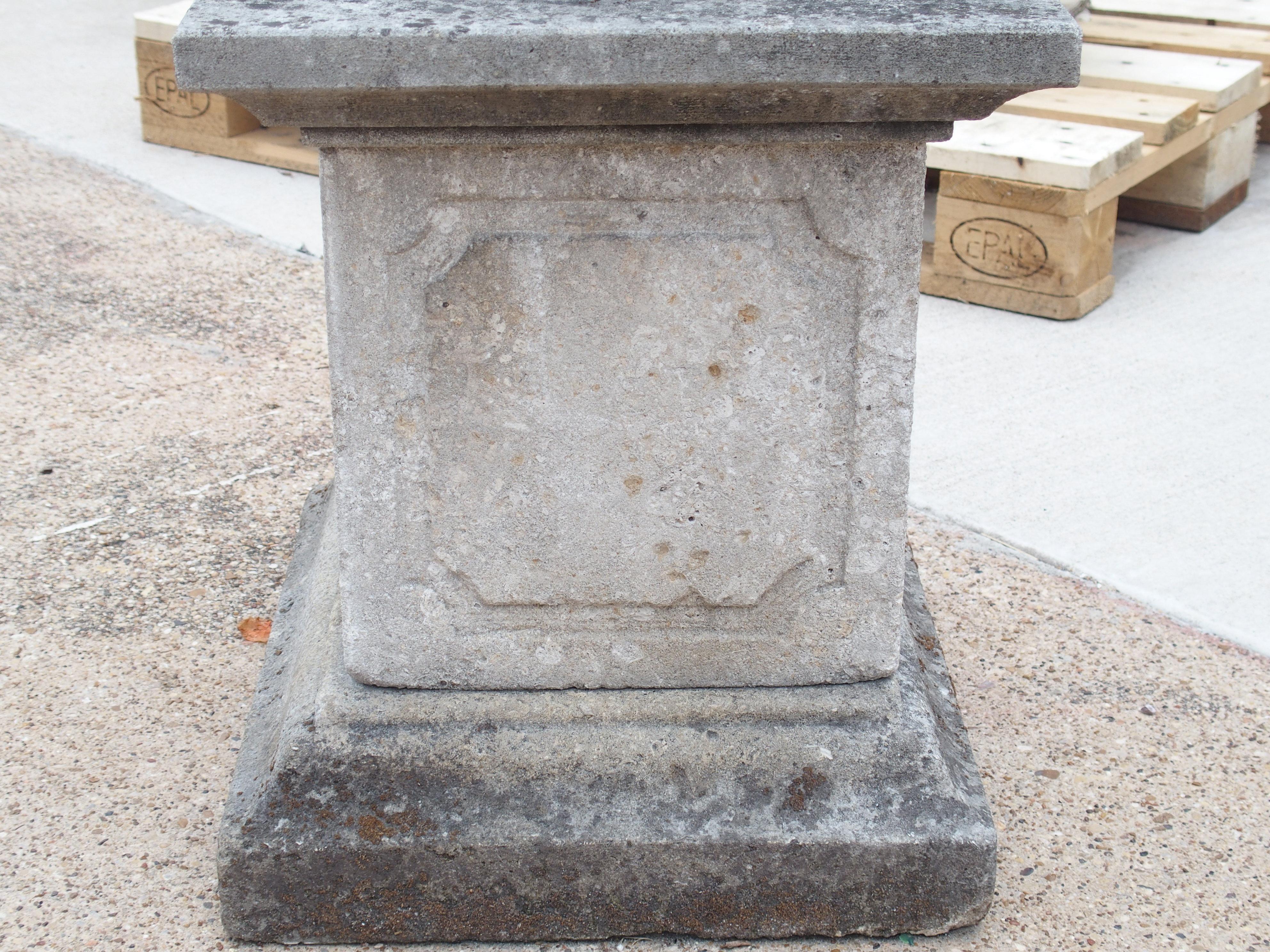 Hand Carved Limestone Peacock on Plinth In Good Condition In Dallas, TX