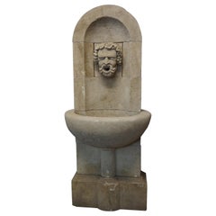 Hand Carved Limestone Pedestal Style Bacchus Wall Fountain