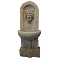 Hand Carved Limestone Pedestal Style Bacchus Wall Fountain