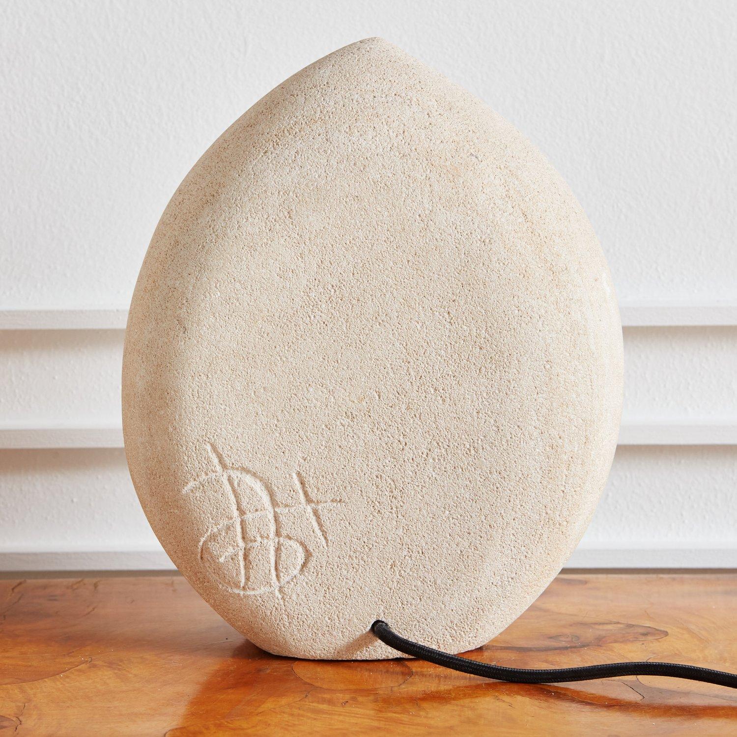 Hand Carved Limestone Teardrop Table Lamp in the Style of Albert Tormos, 1970s 2