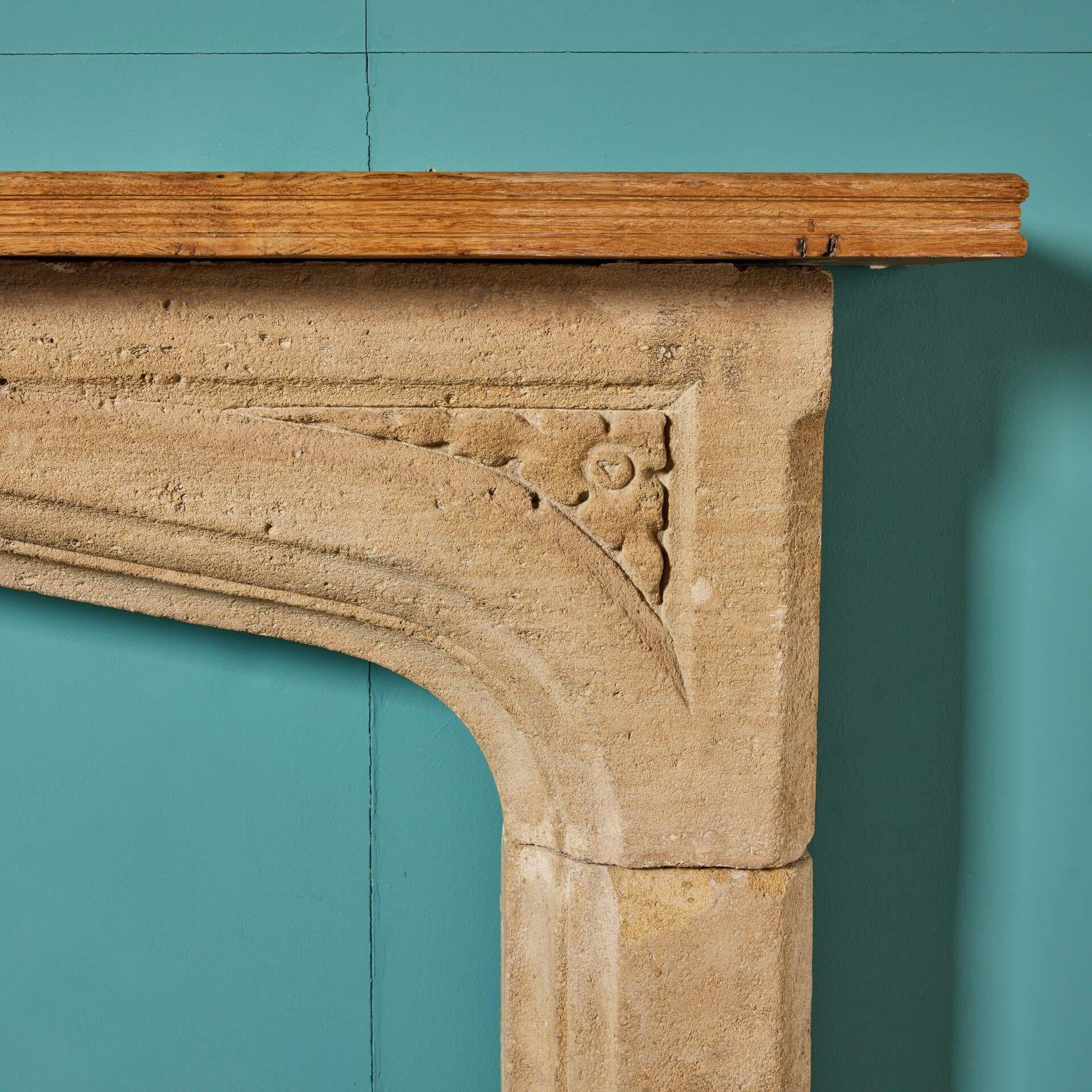 Hand-carved Limestone Victorian Fire Mantel In Fair Condition For Sale In Wormelow, Herefordshire