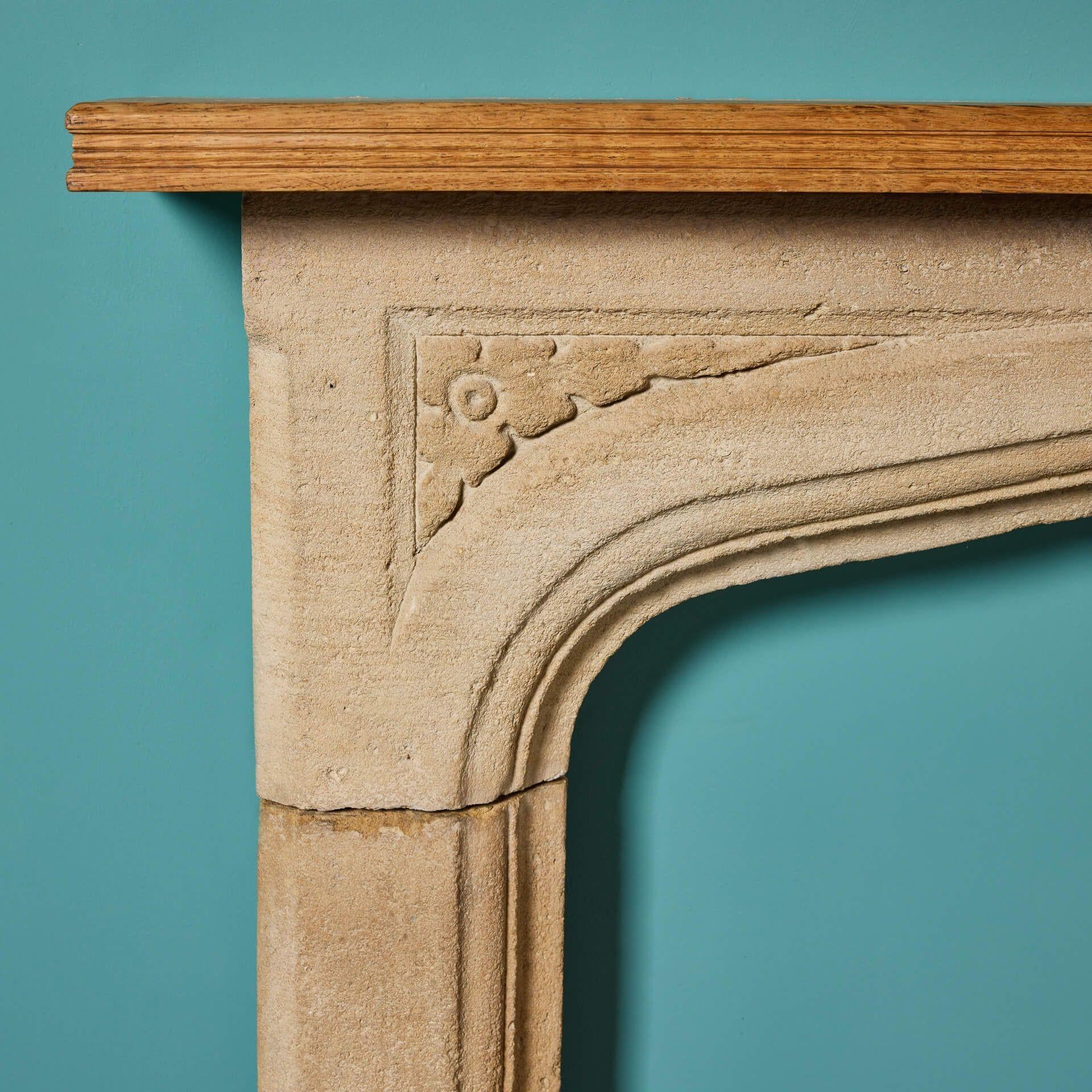 20th Century Hand-carved Limestone Victorian Fire Mantel For Sale