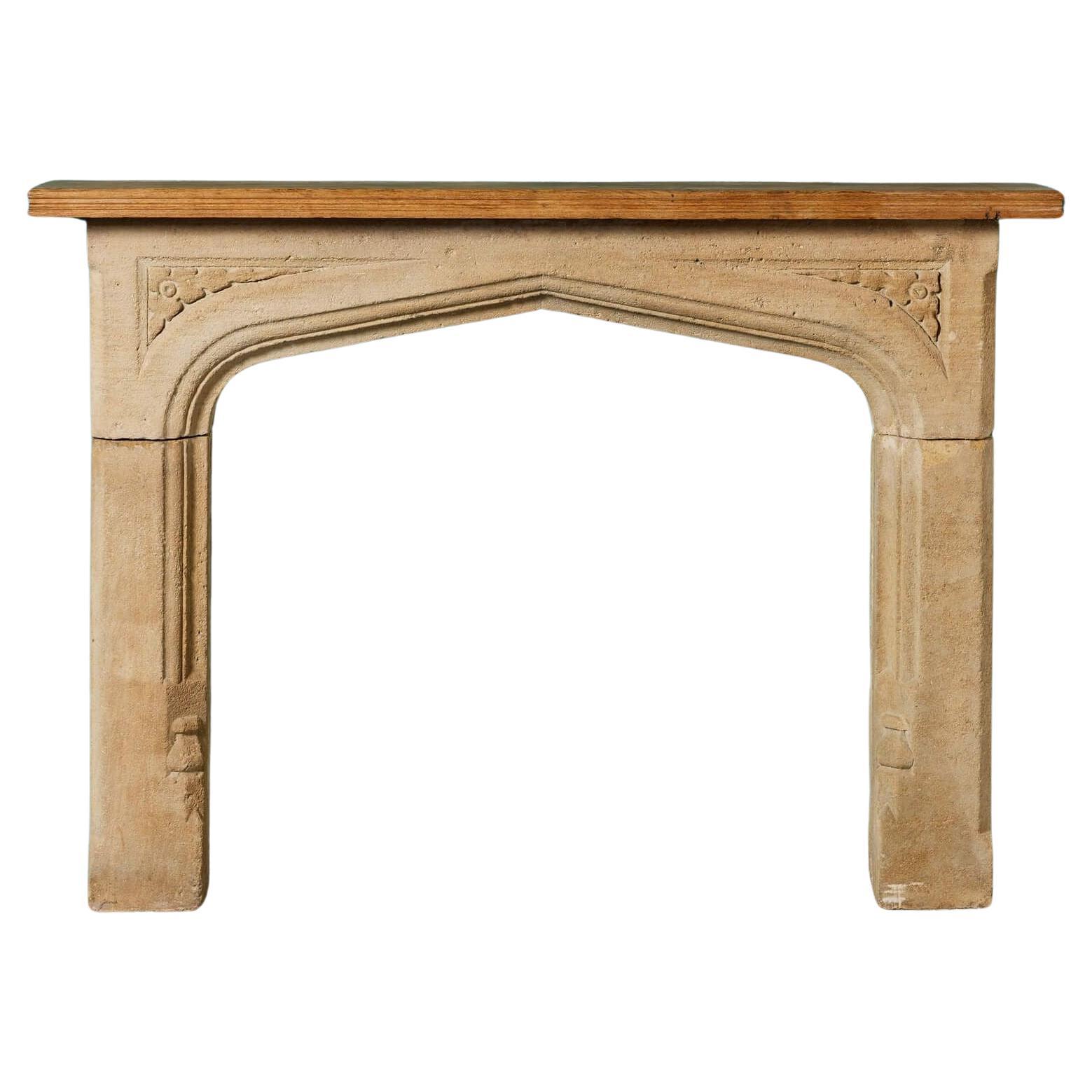 Hand-carved Limestone Victorian Fire Mantel For Sale