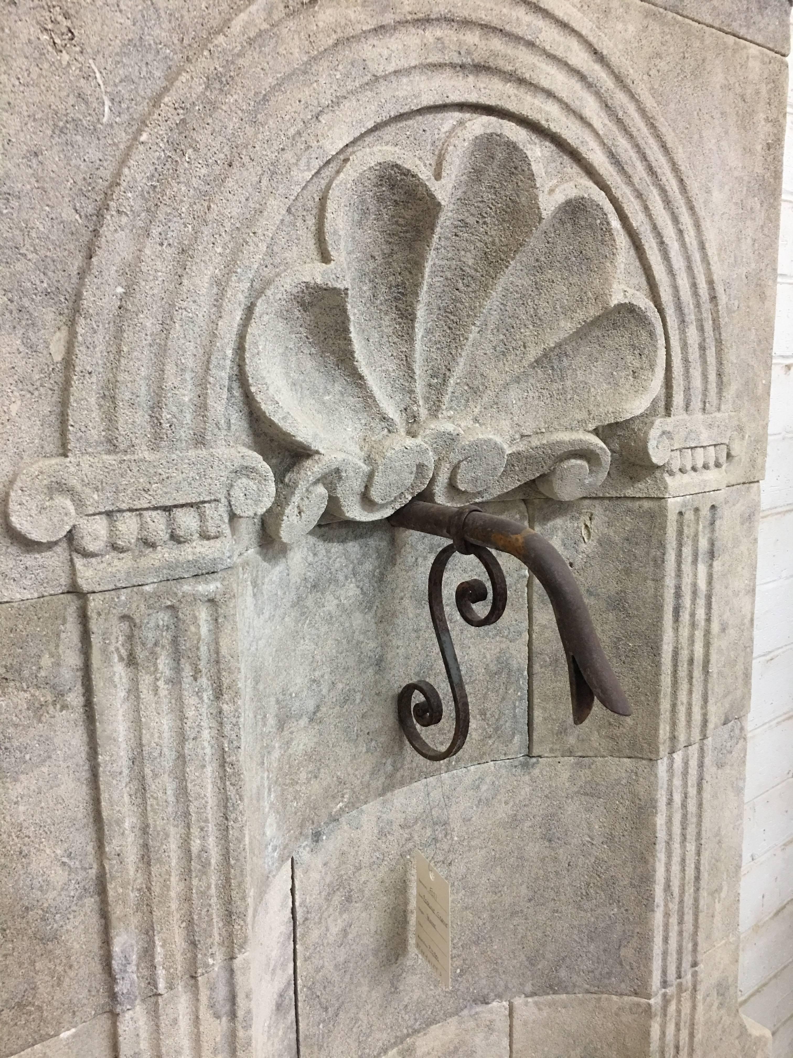 French Provincial Hand Carved Limestone Wall Fountain