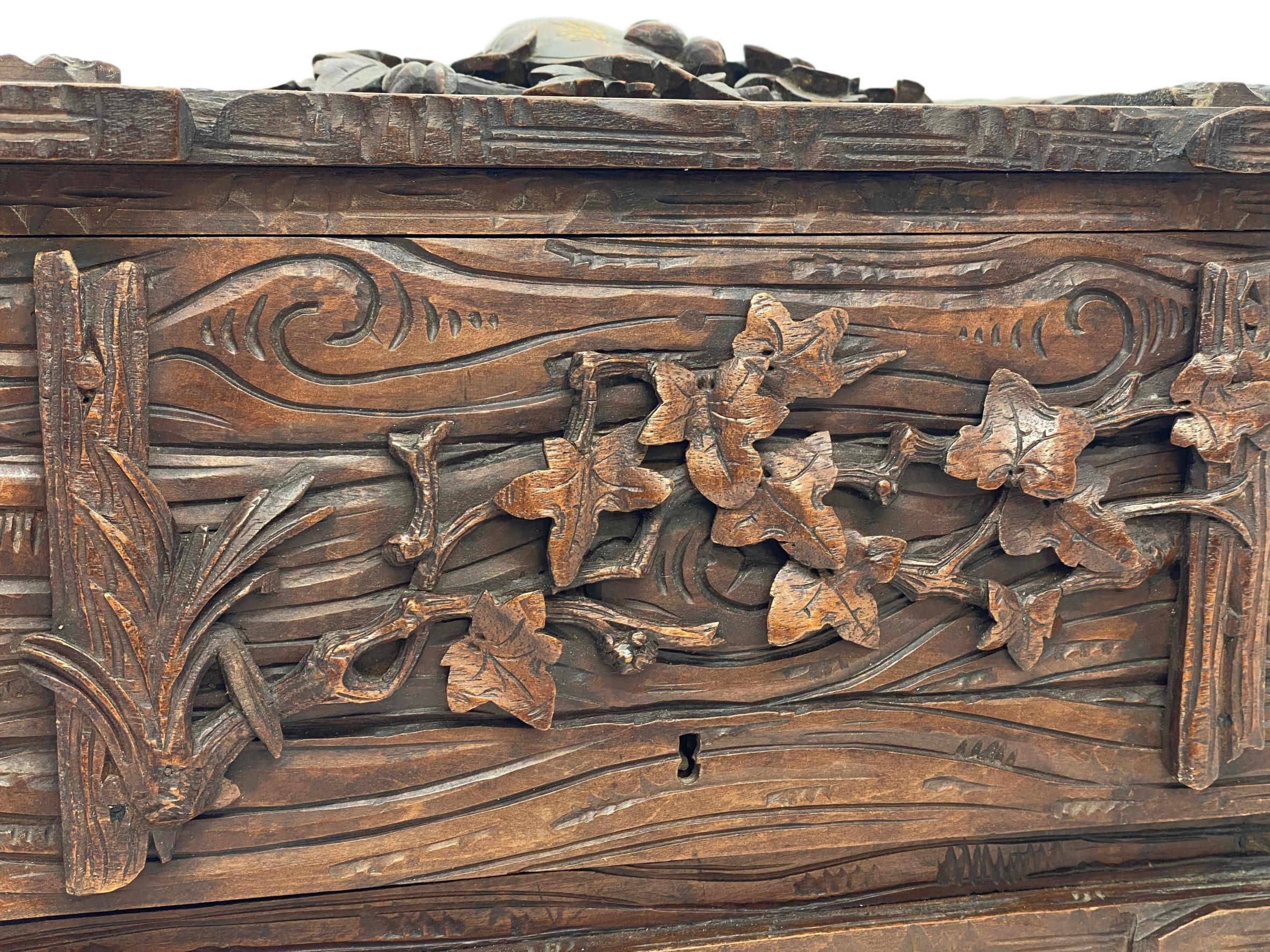 Hand Carved Linden Wood Black Forest Cigar Box Humidor, Swiss, circa 1880 4