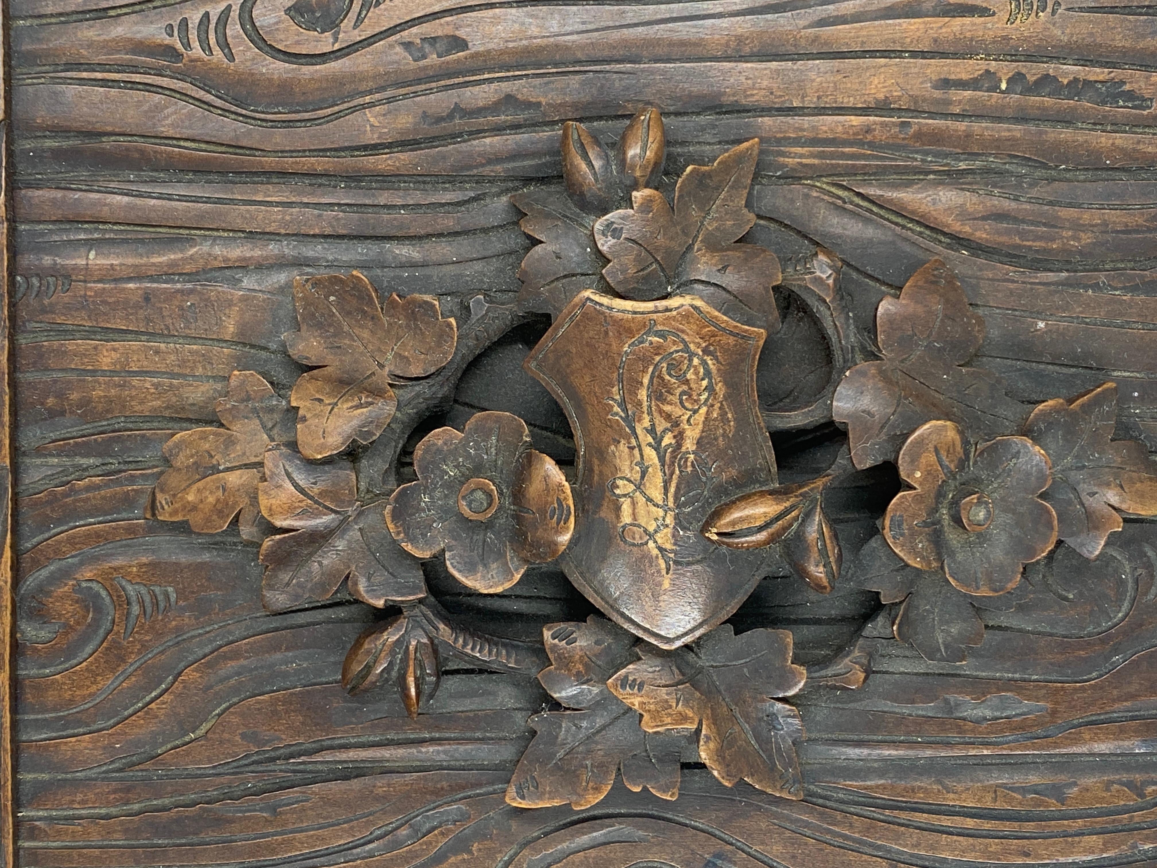 Hand Carved Linden Wood Black Forest Cigar Box Humidor, Swiss, circa 1880 5