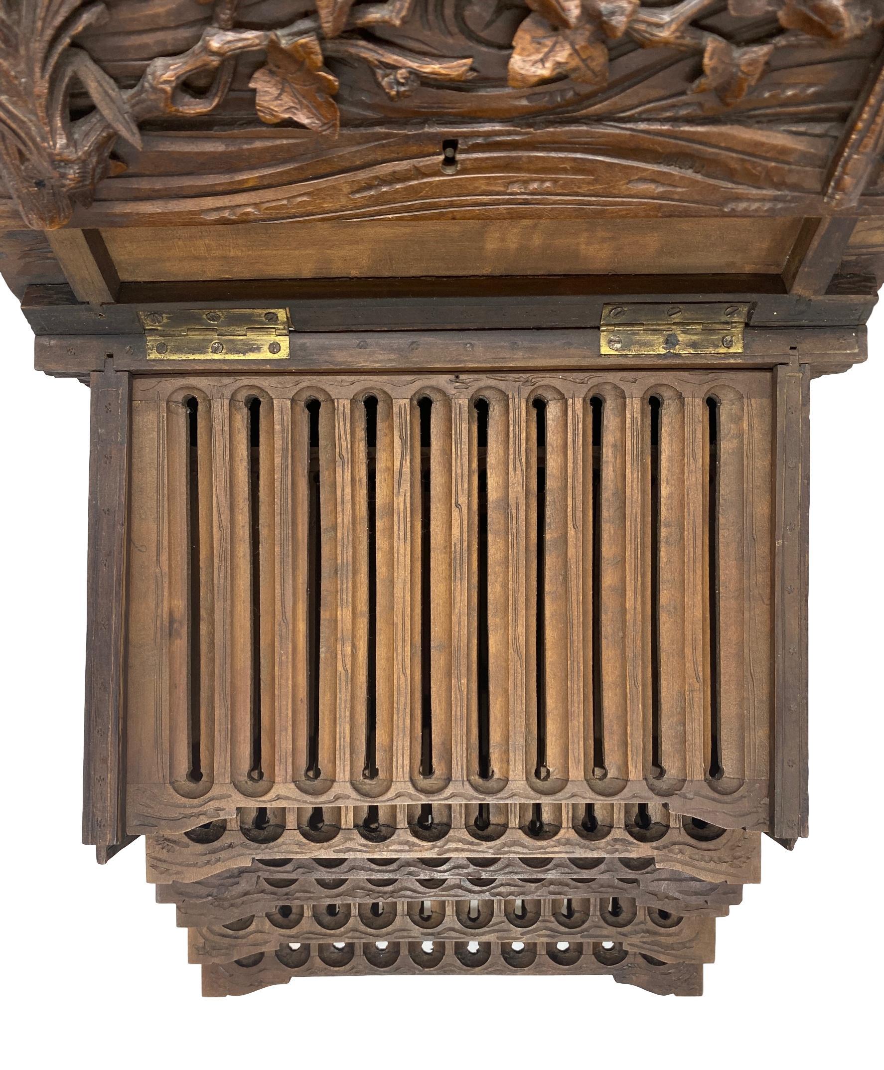 19th Century Hand Carved Linden Wood Black Forest Cigar Box Humidor, Swiss, circa 1880