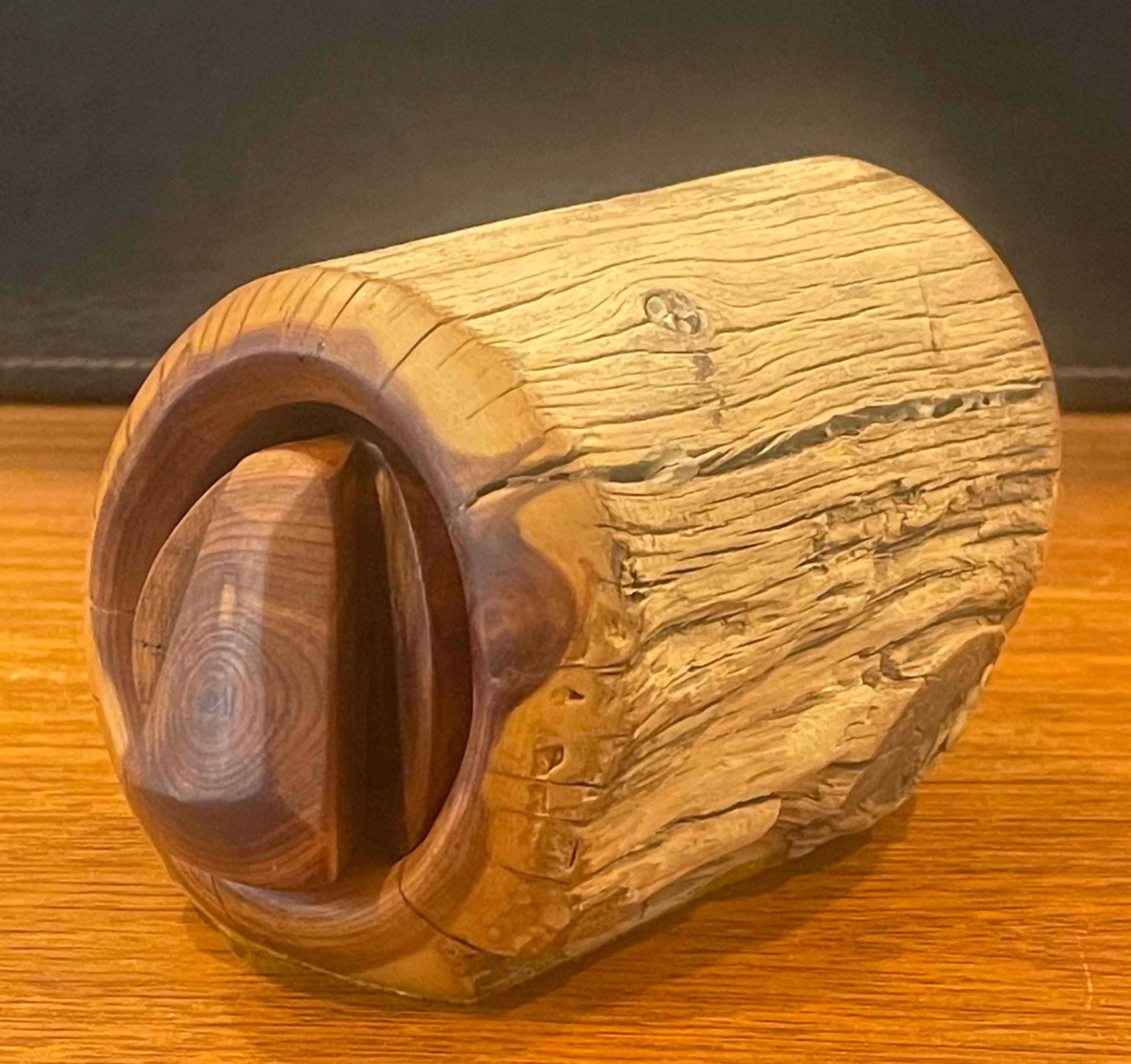American Hand Carved Log / Wood Trinket Box For Sale