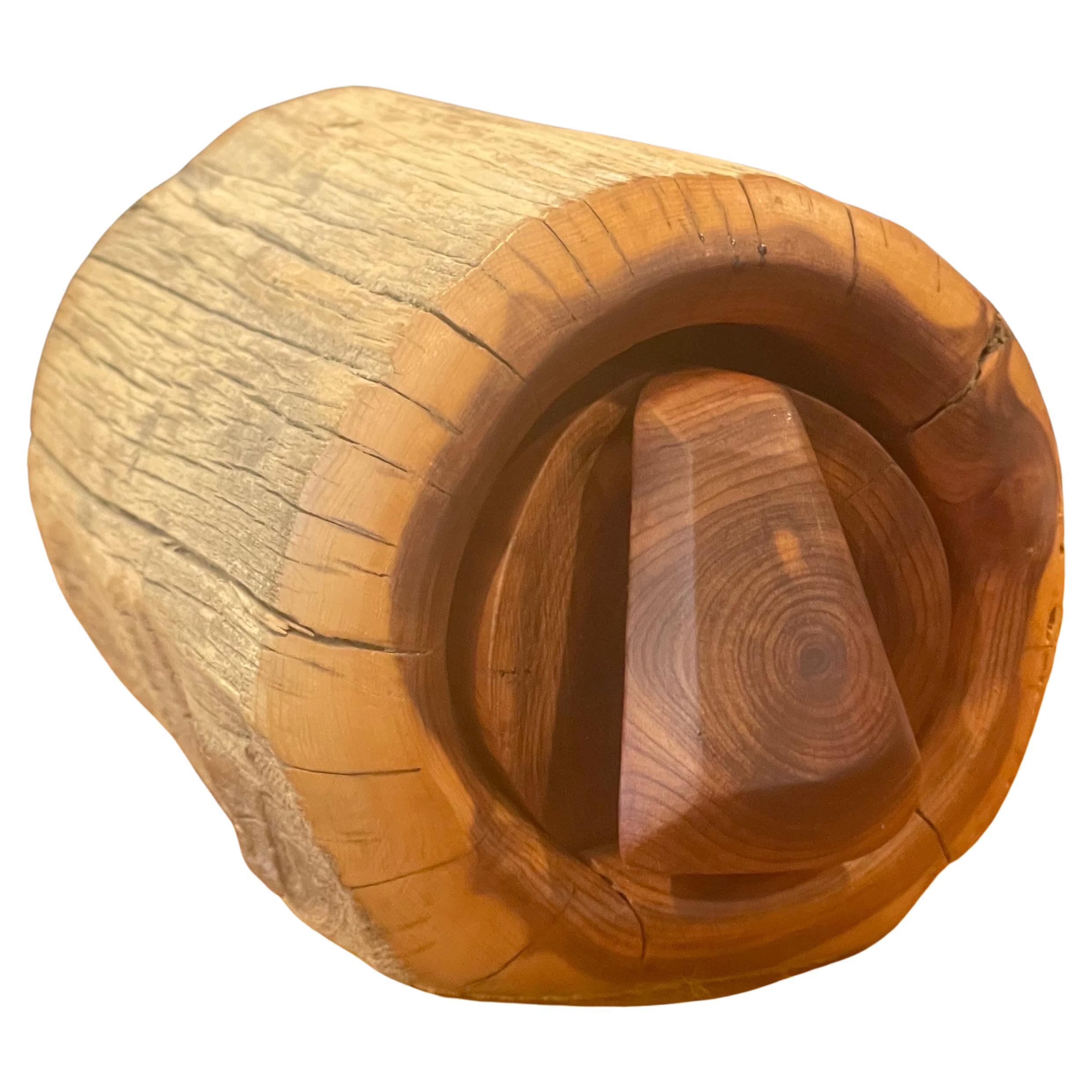 Hand Carved Log / Wood Trinket Box For Sale