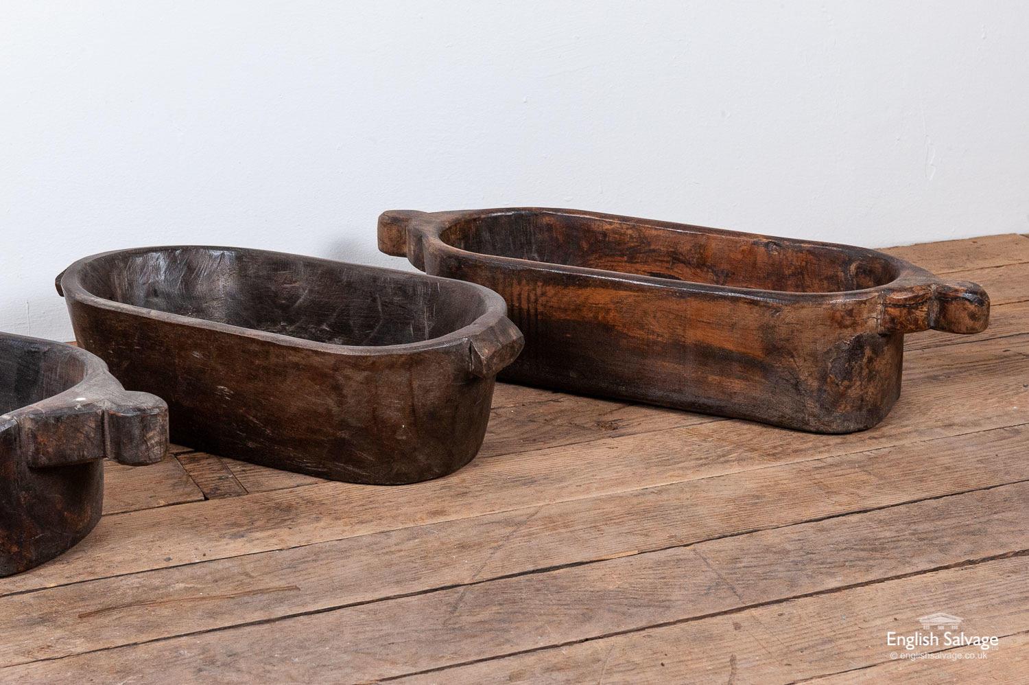 Hand Carved Long Wooden Bowls with Handles, 20th Century In Good Condition For Sale In London, GB