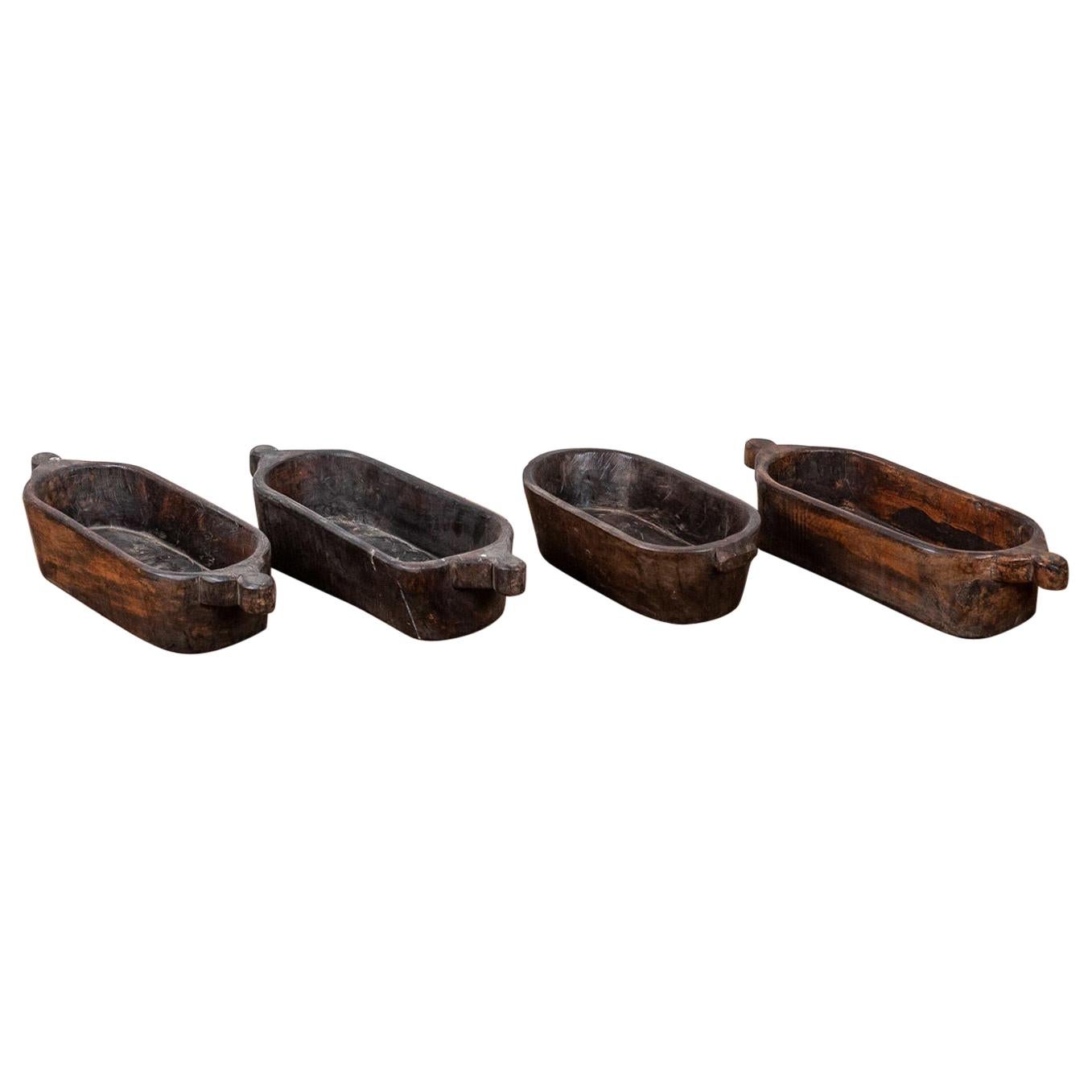 Hand Carved Long Wooden Bowls with Handles, 20th Century For Sale