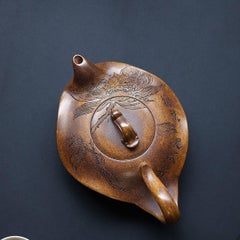 Hand-Carved Lotus Design Wood-Fired Handmade Yixing Zisha Teapot