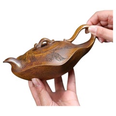 Hand-Carved Lotus Design Wood-Fired Handmade Yixing Zisha Teapot