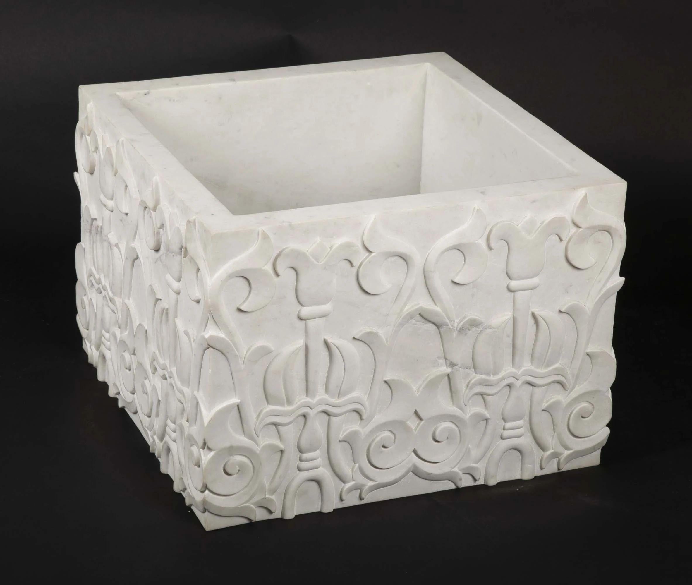 Other Hand Carved Lotus Marble Table Base Handcrafted In India By Stephanie Odegard For Sale