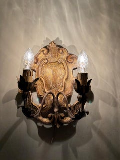 Hand-Carved Louis XIV Wall Sconces, Baroque Style, Italy, 1950s Pair