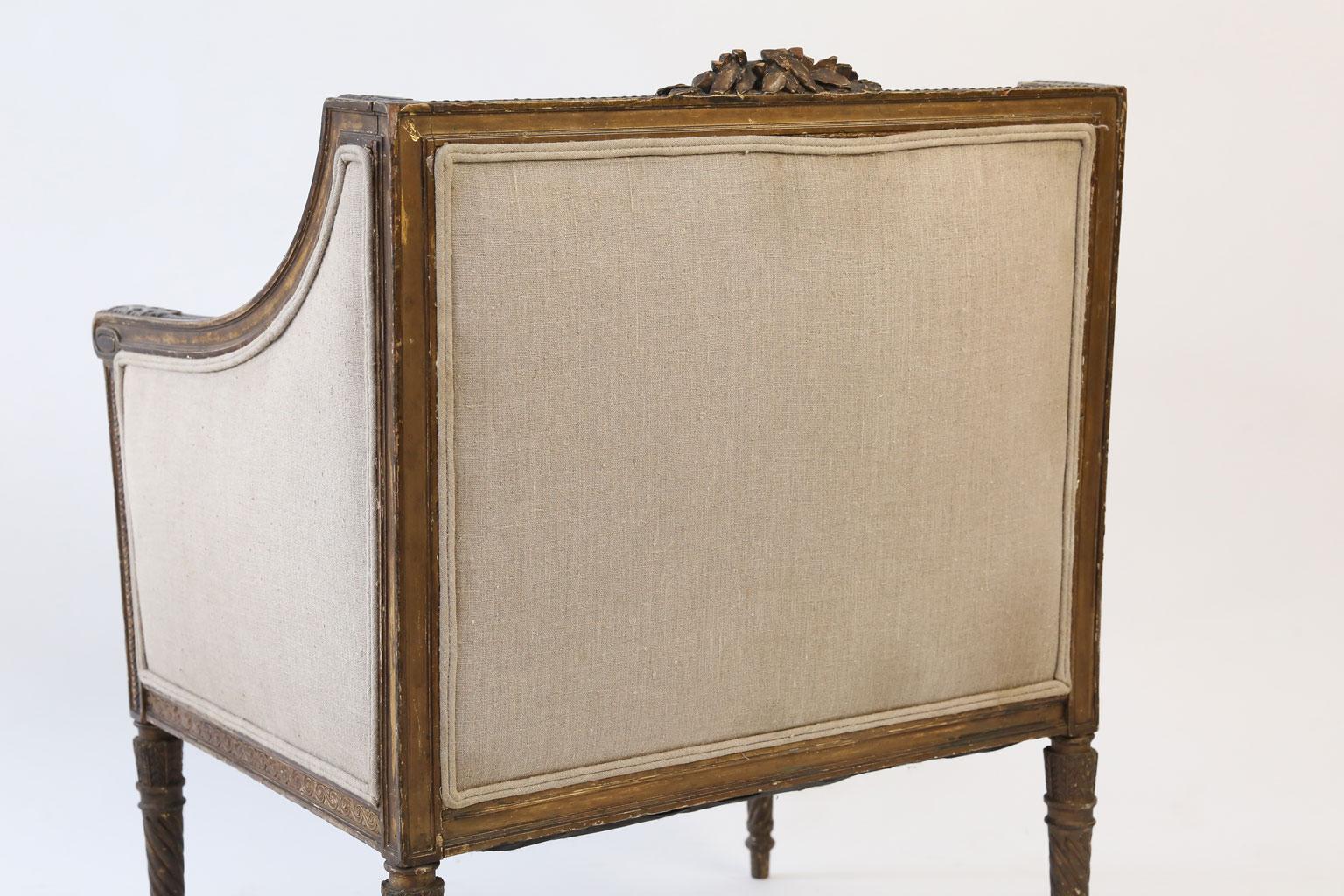 French Hand Carved Louis XVI Bergère Amrchair For Sale