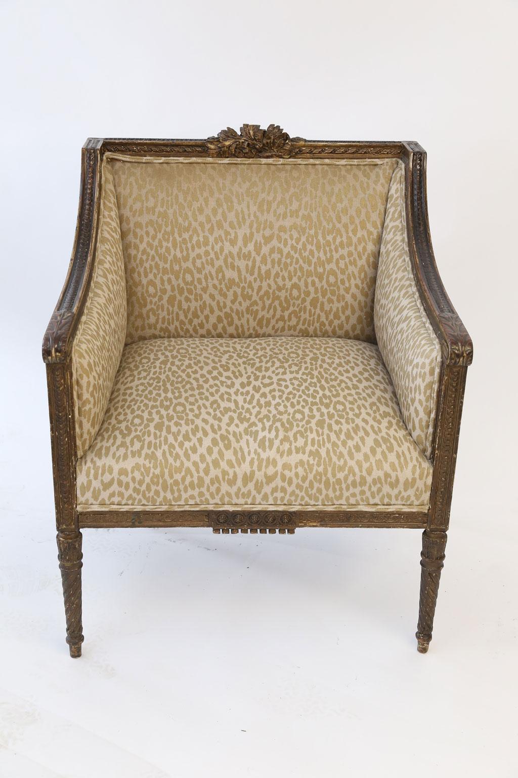 Upholstery Hand Carved Louis XVI Bergère Amrchair For Sale