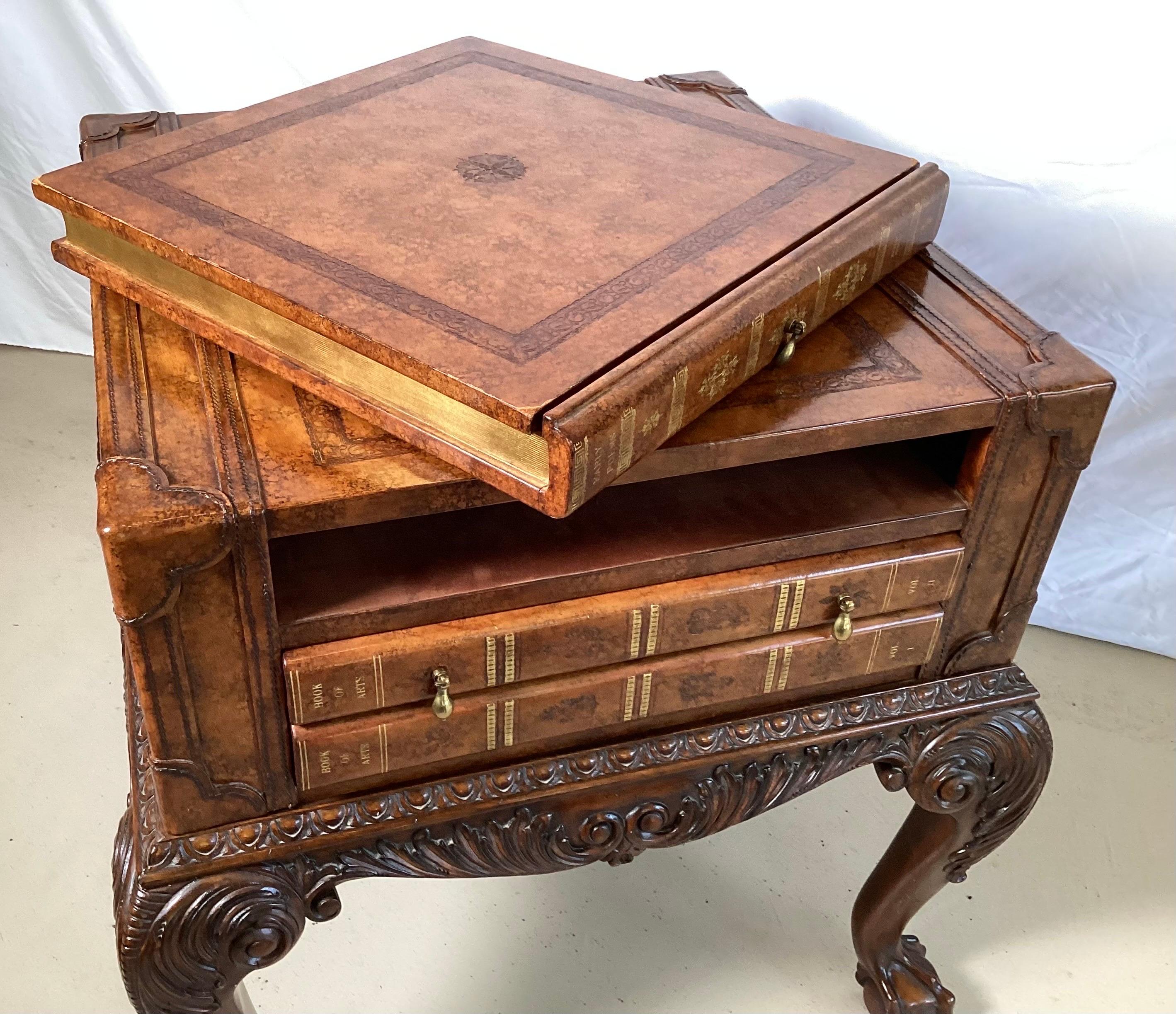 Hand Carved Mahogany and Leather Game Table by Maitland Smith 4
