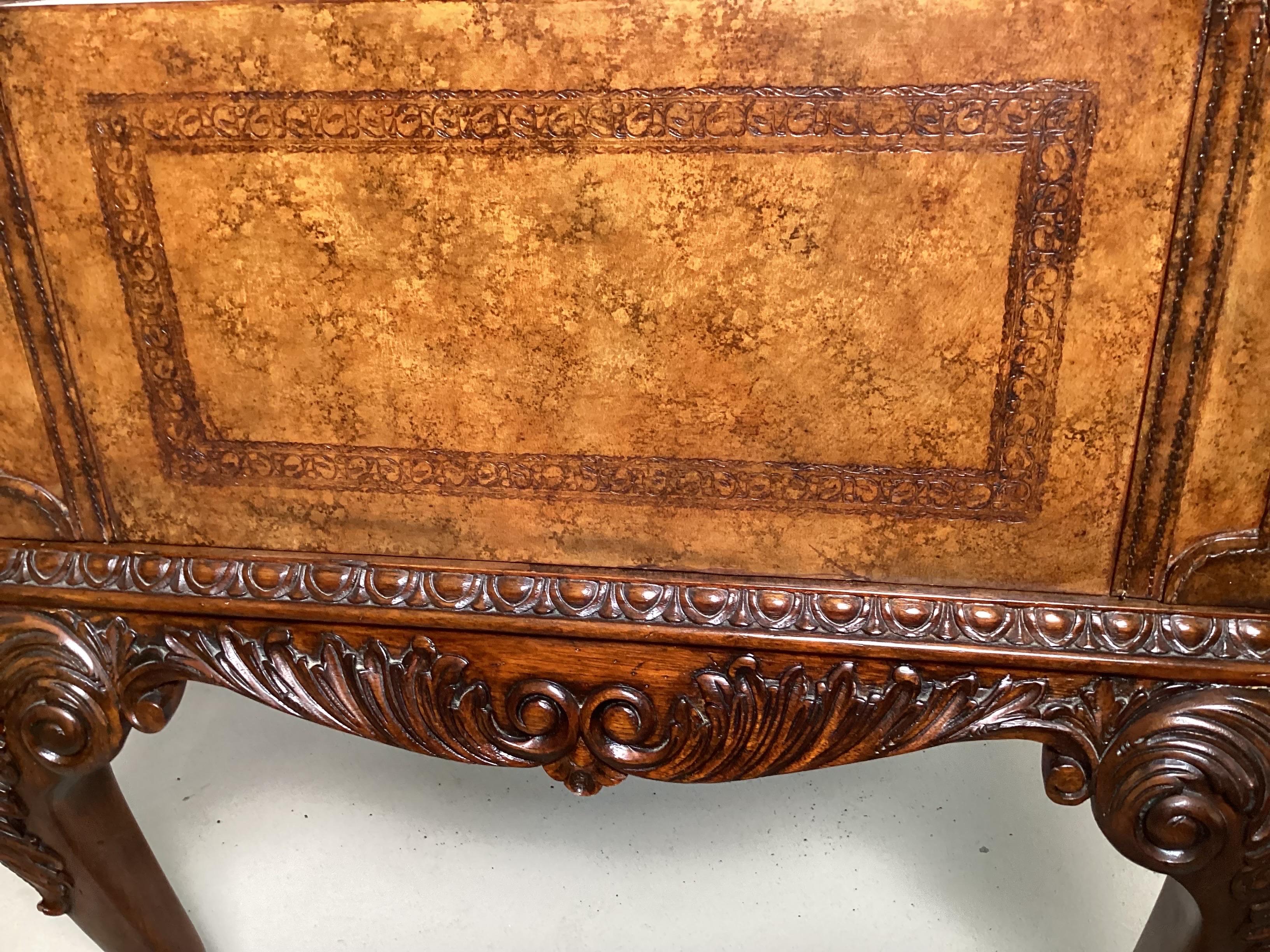Unknown Hand Carved Mahogany and Leather Game Table by Maitland Smith