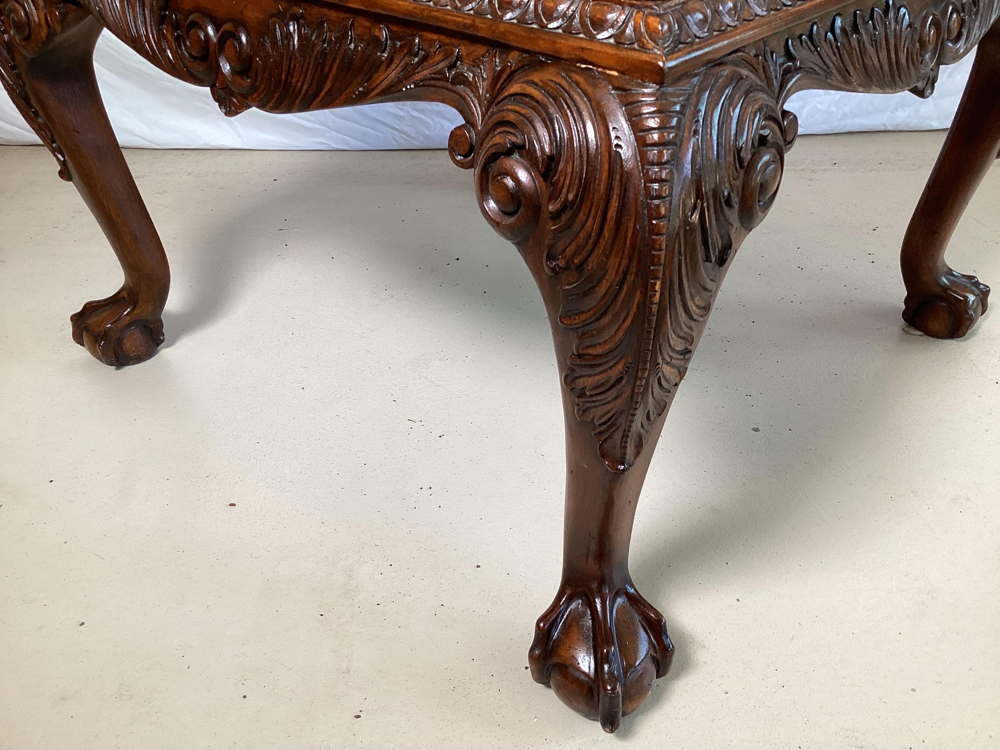 Hand Carved Mahogany and Leather Game Table by Maitland Smith In Excellent Condition In Lambertville, NJ