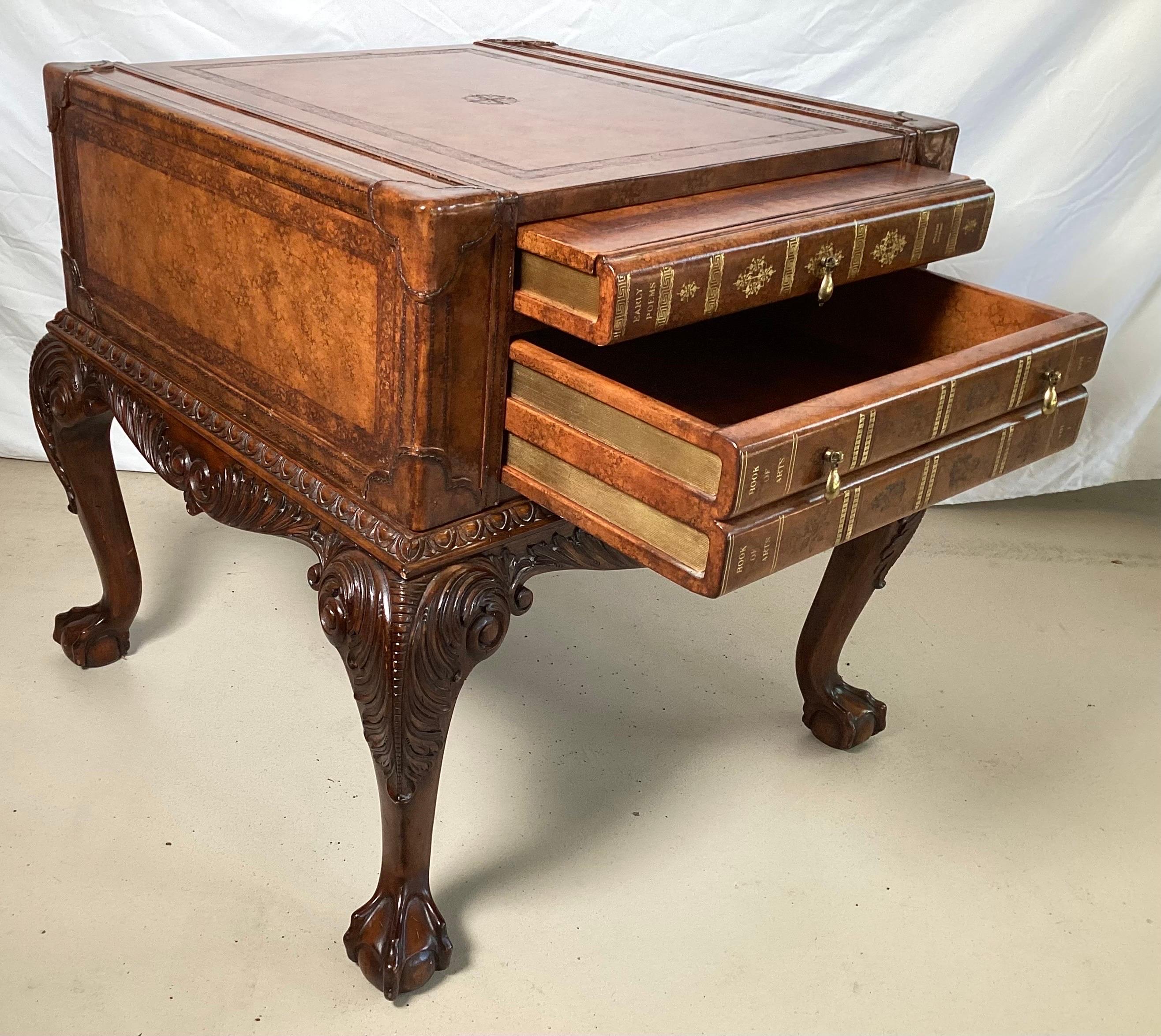 Hand Carved Mahogany and Leather Game Table by Maitland Smith 2