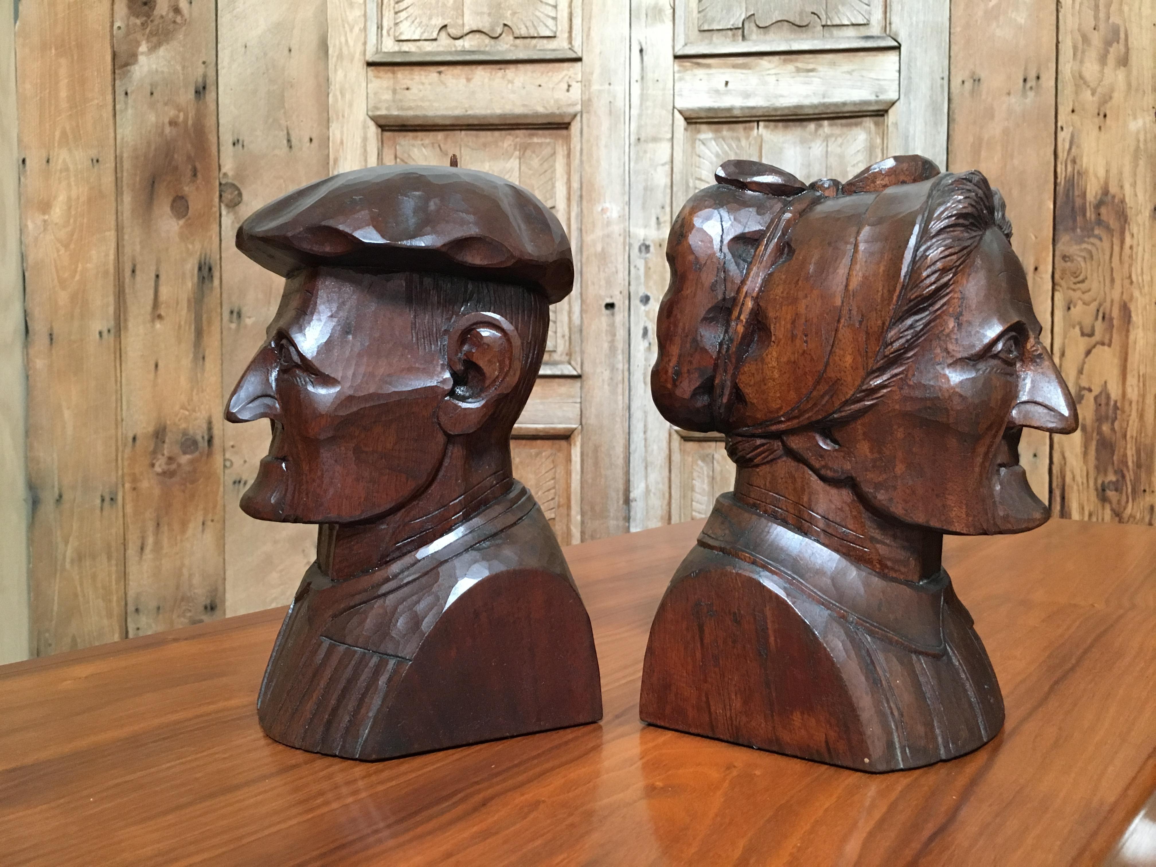 French Hand Carved Mahogany Bookends