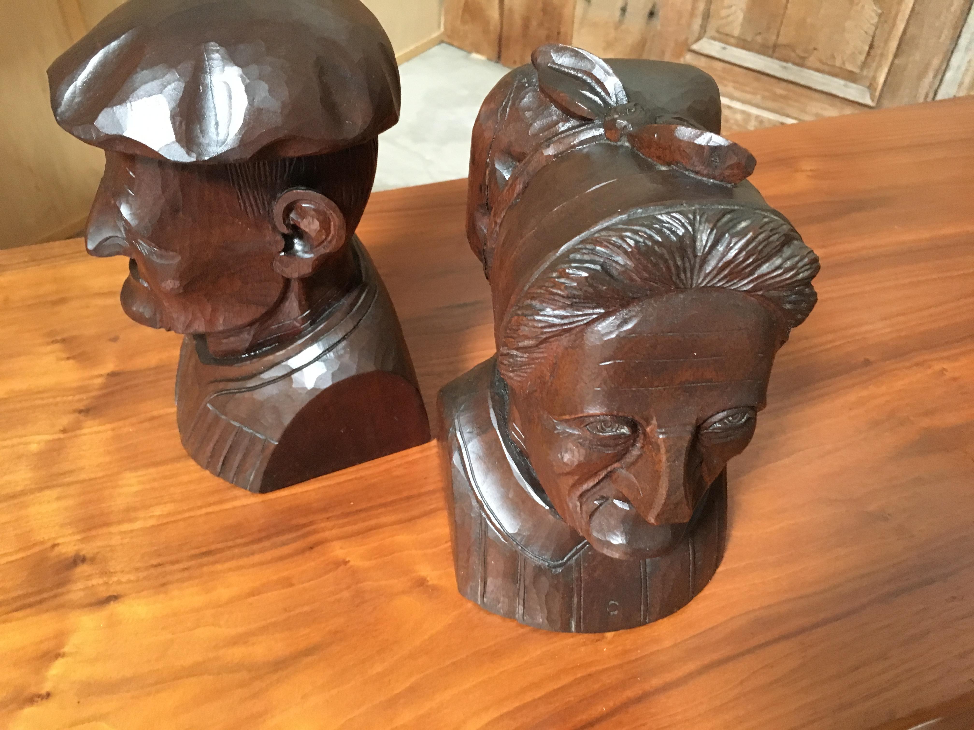 20th Century Hand Carved Mahogany Bookends