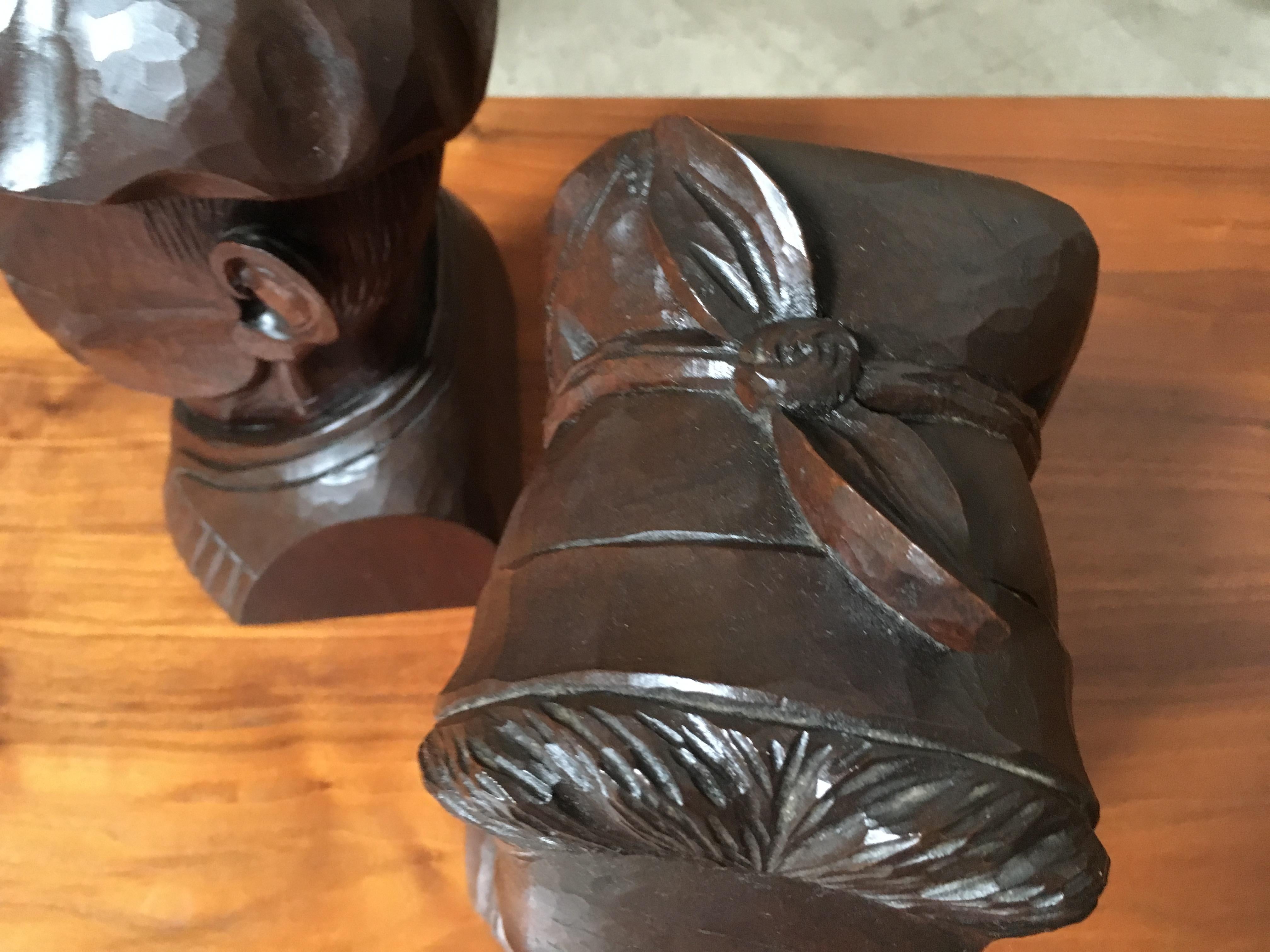 Hand Carved Mahogany Bookends 1