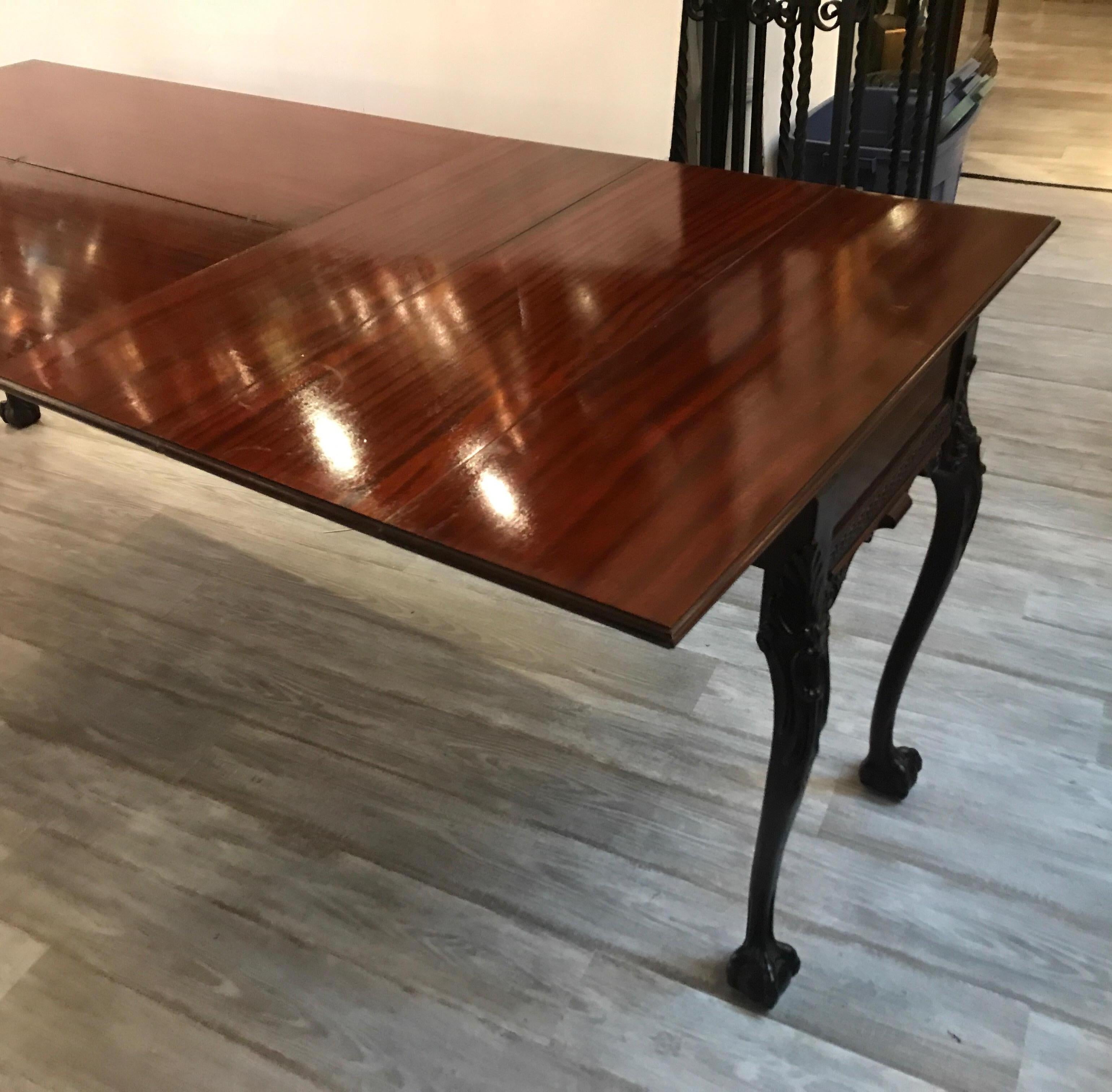 Hand Carved Mahogany Console Table Opens to a Dining Table 5