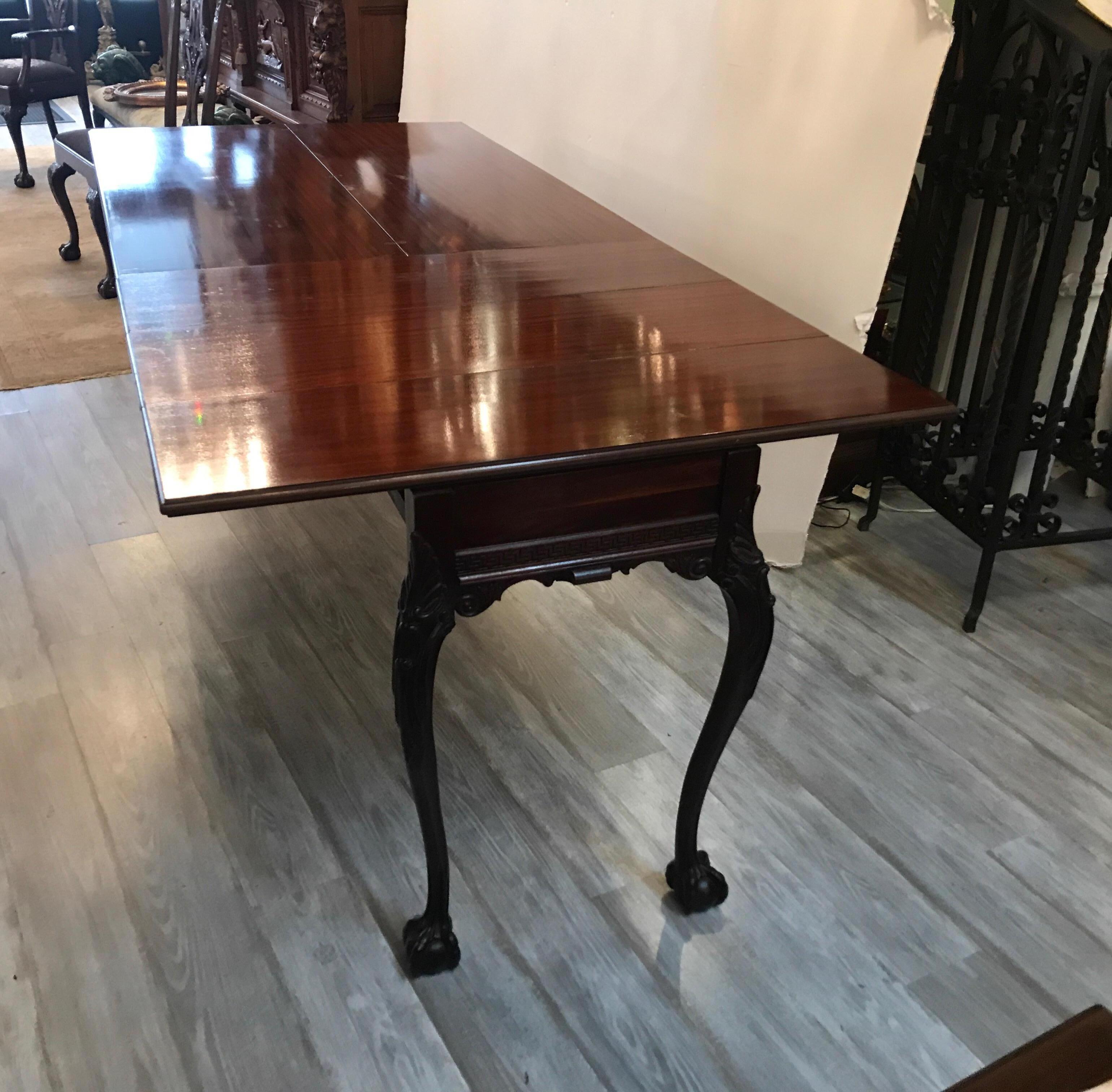 Hand Carved Mahogany Console Table Opens to a Dining Table 5