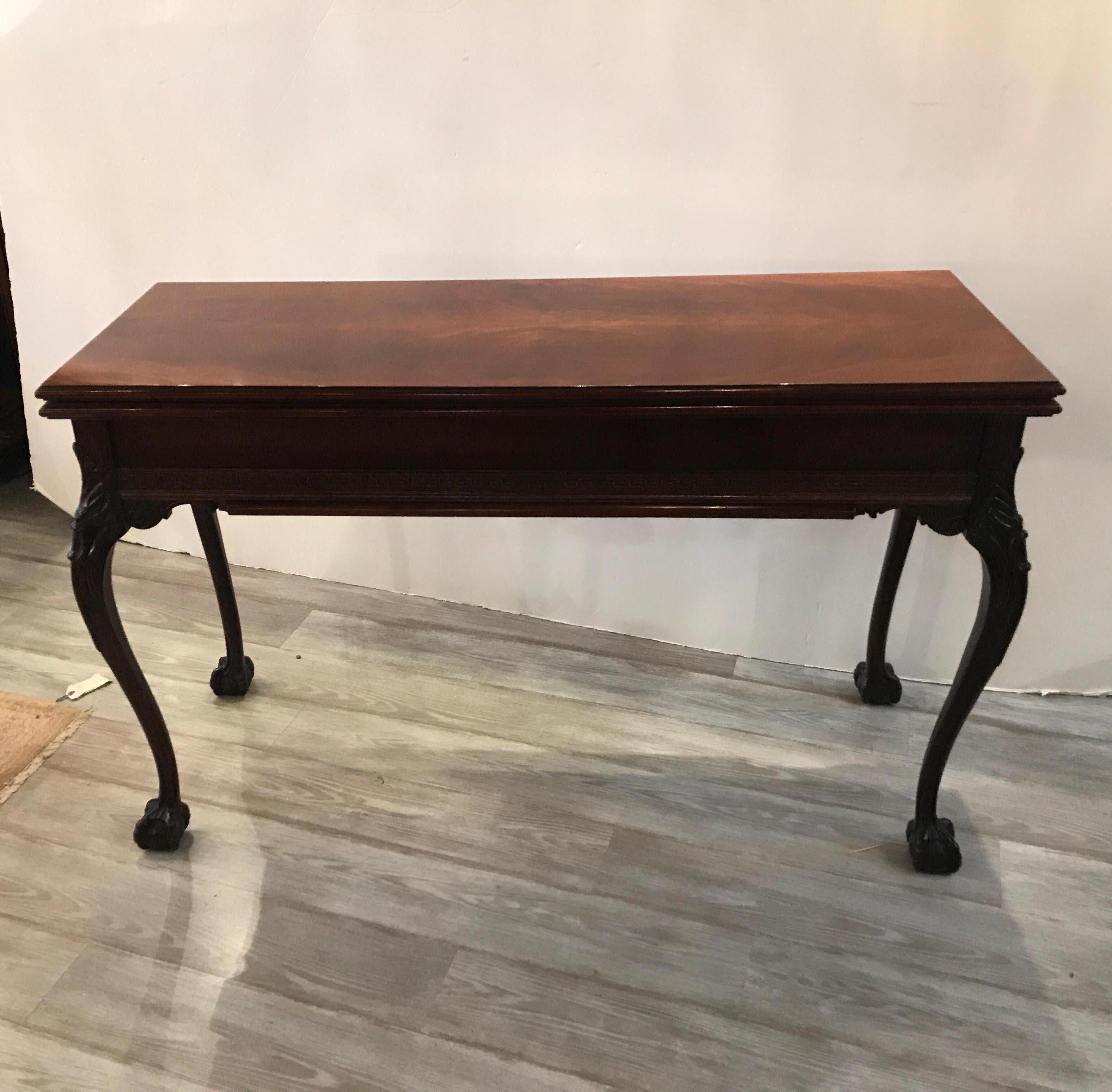 Chippendale Hand Carved Mahogany Console Table Opens to a Dining Table