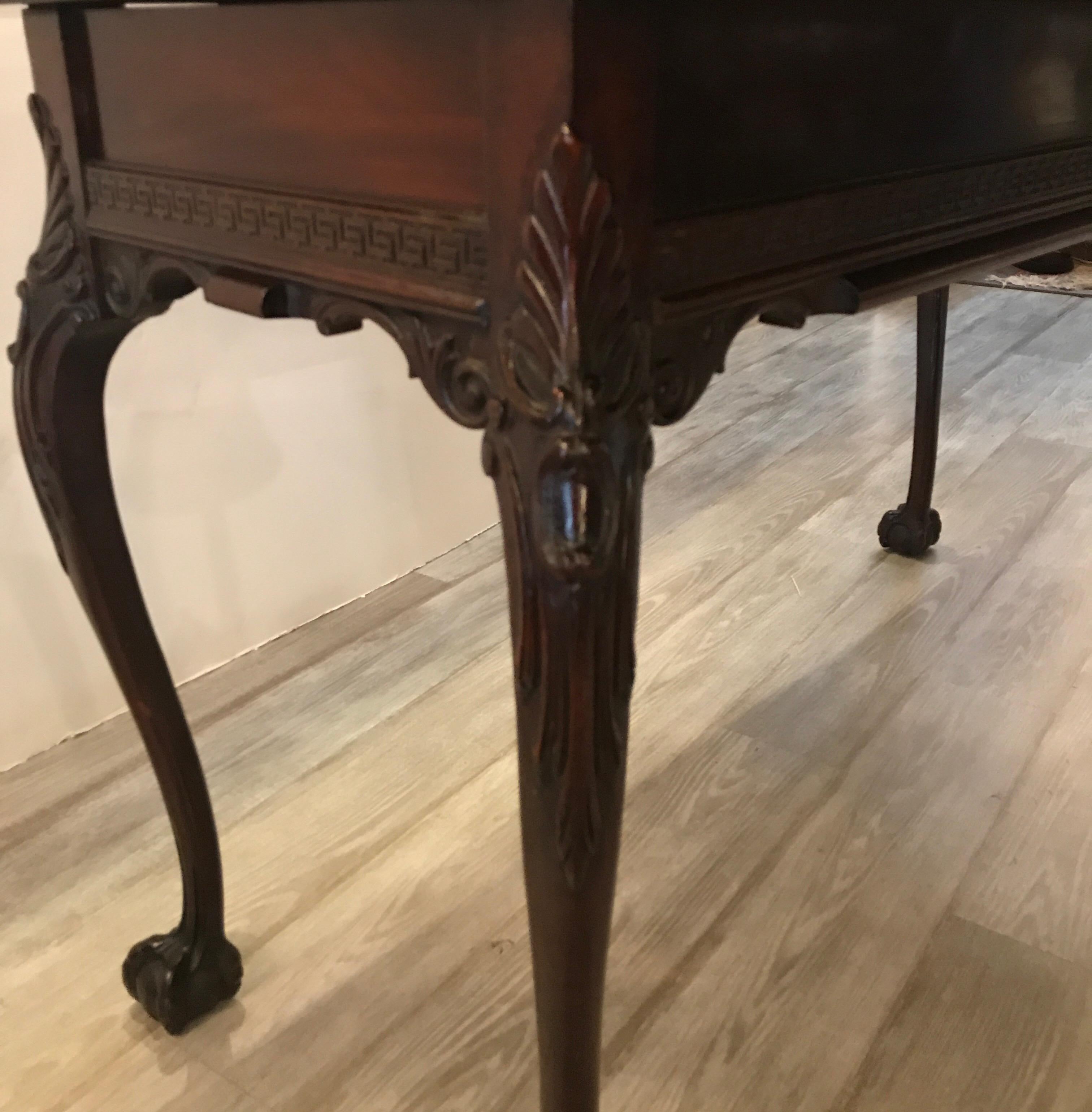 American Hand Carved Mahogany Console Table Opens to a Dining Table. 