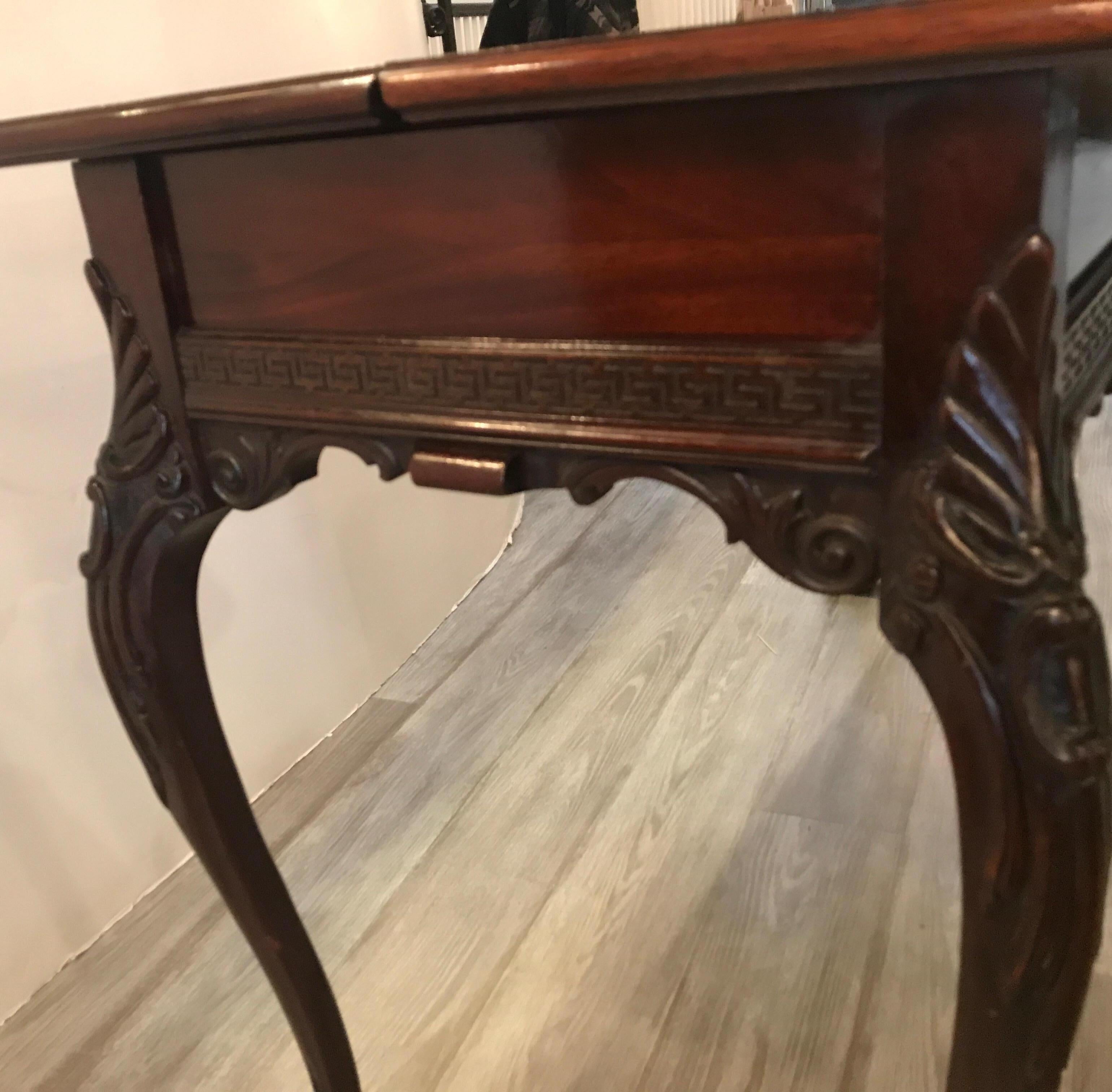 Hand Carved Mahogany Console Table Opens to a Dining Table 3