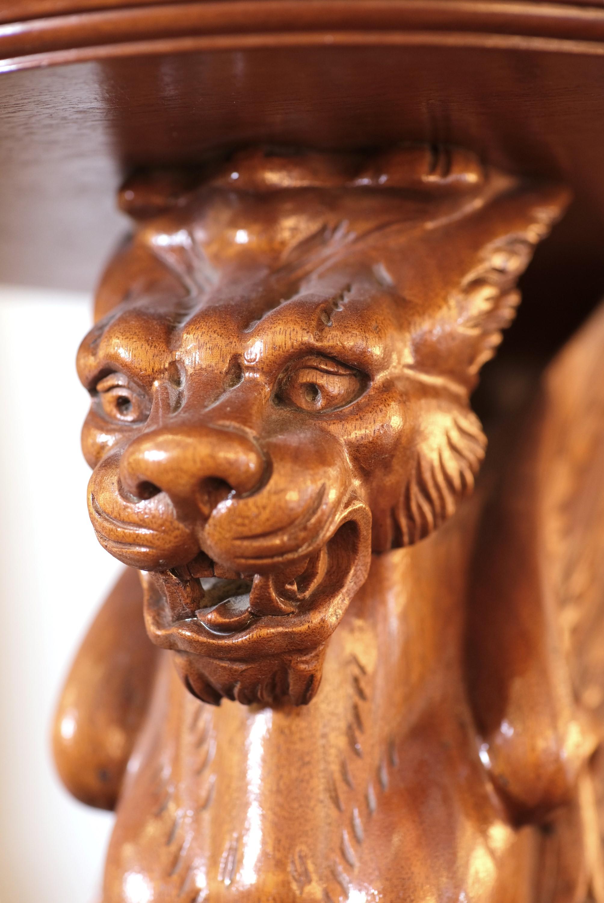 Hand Carved Mahogany Double Decker Mantel 4 Griffins For Sale 3