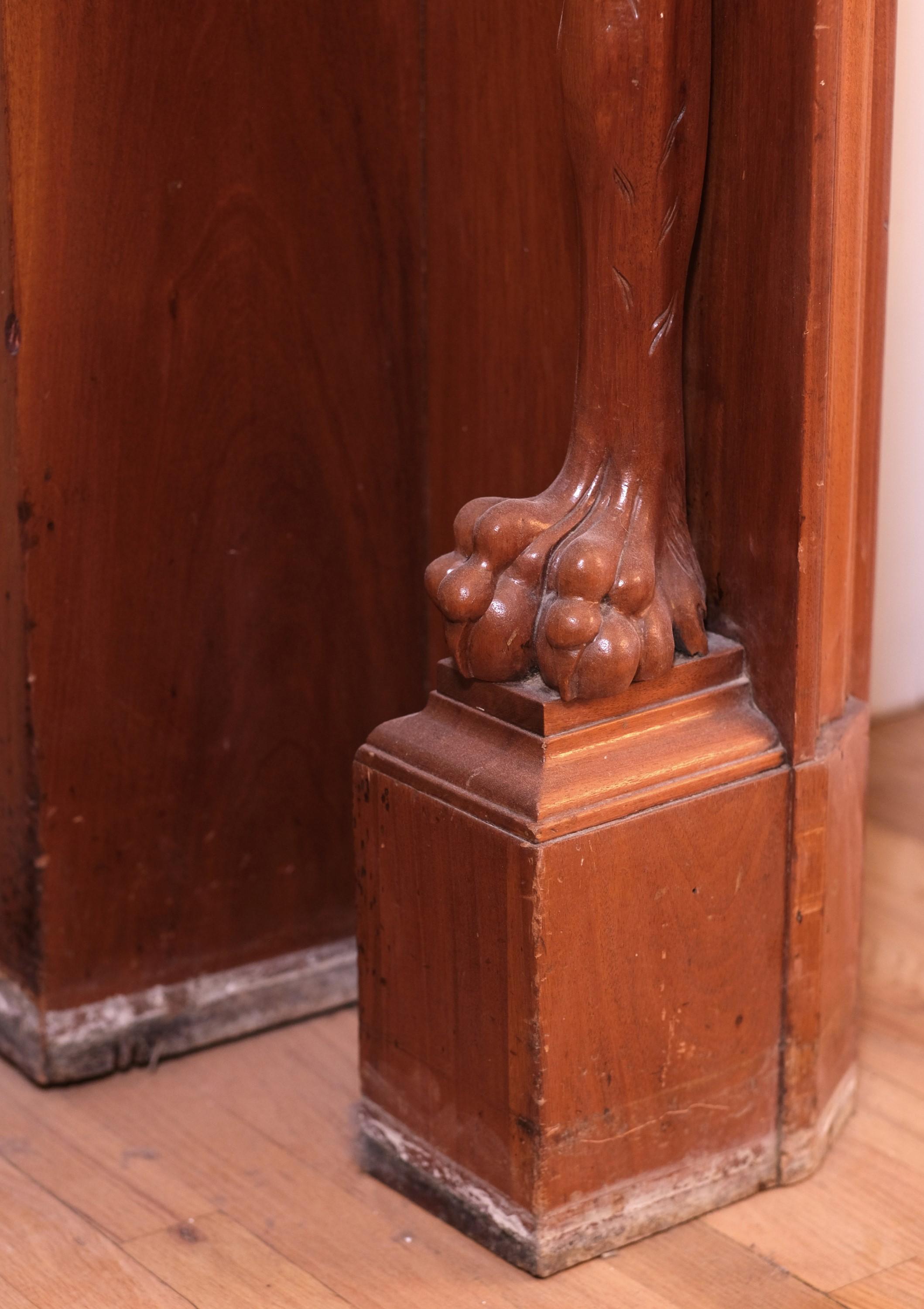Hand Carved Mahogany Double Decker Mantel 4 Griffins For Sale 4