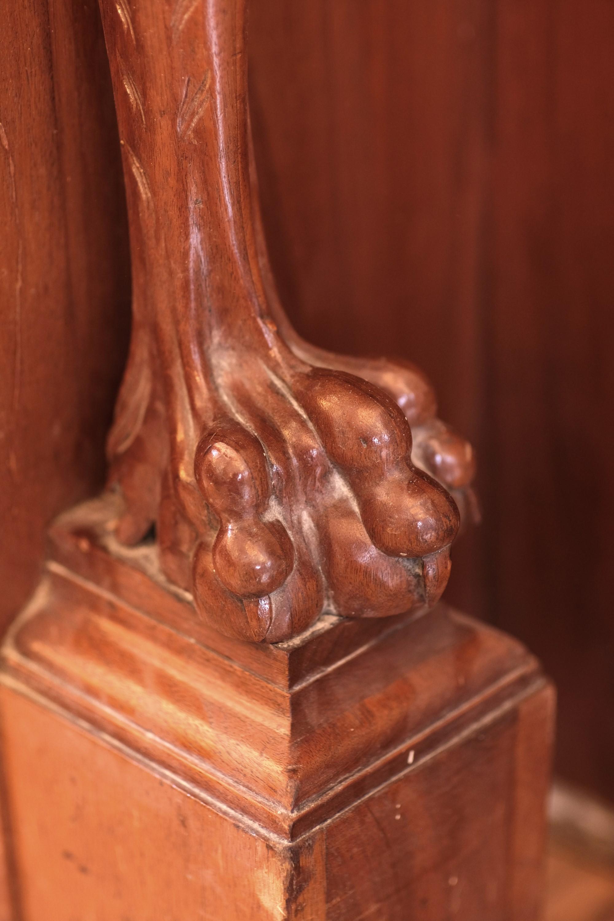 Hand Carved Mahogany Double Decker Mantel 4 Griffins For Sale 7