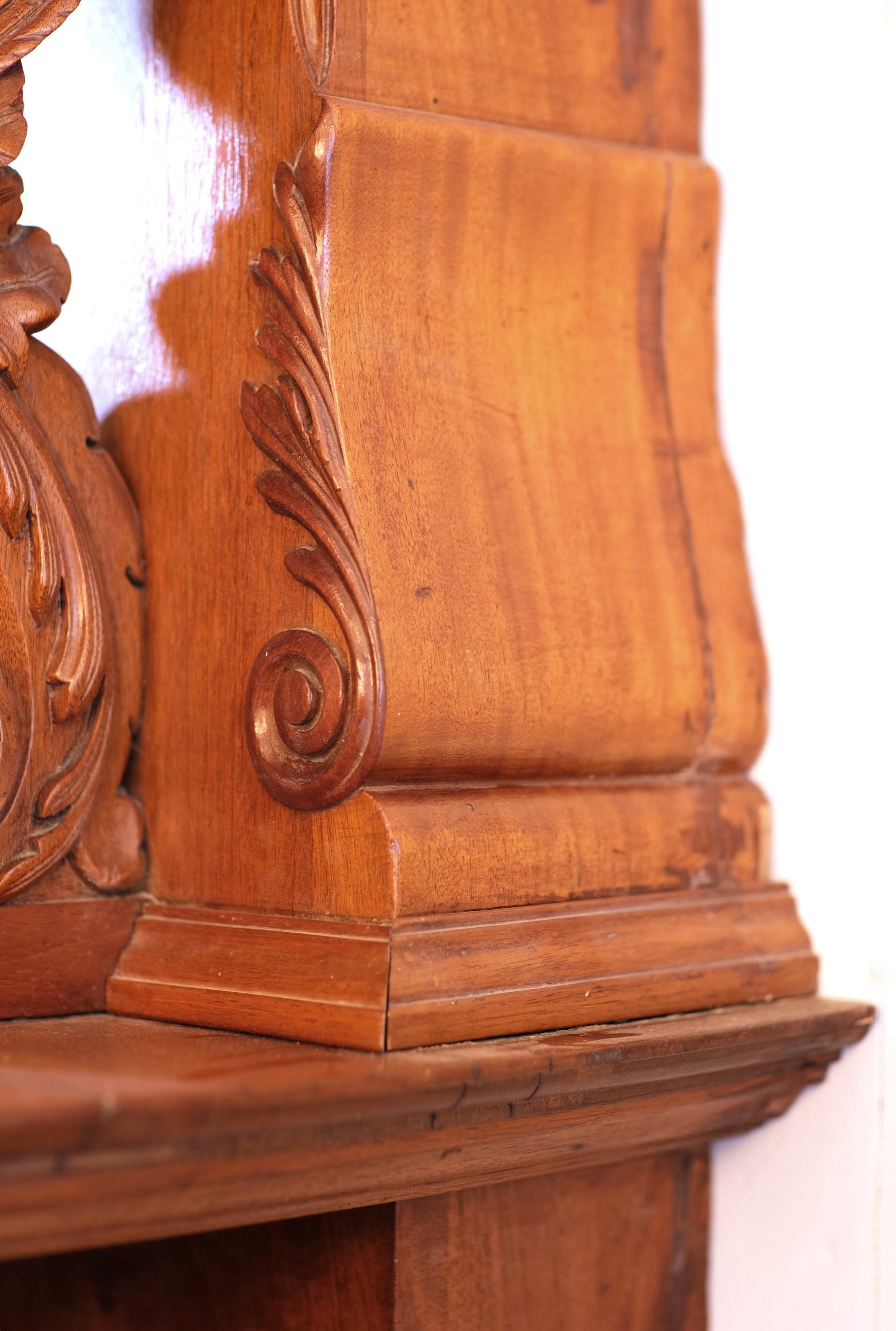 Hand Carved Mahogany Double Decker Mantel 4 Griffins For Sale 8