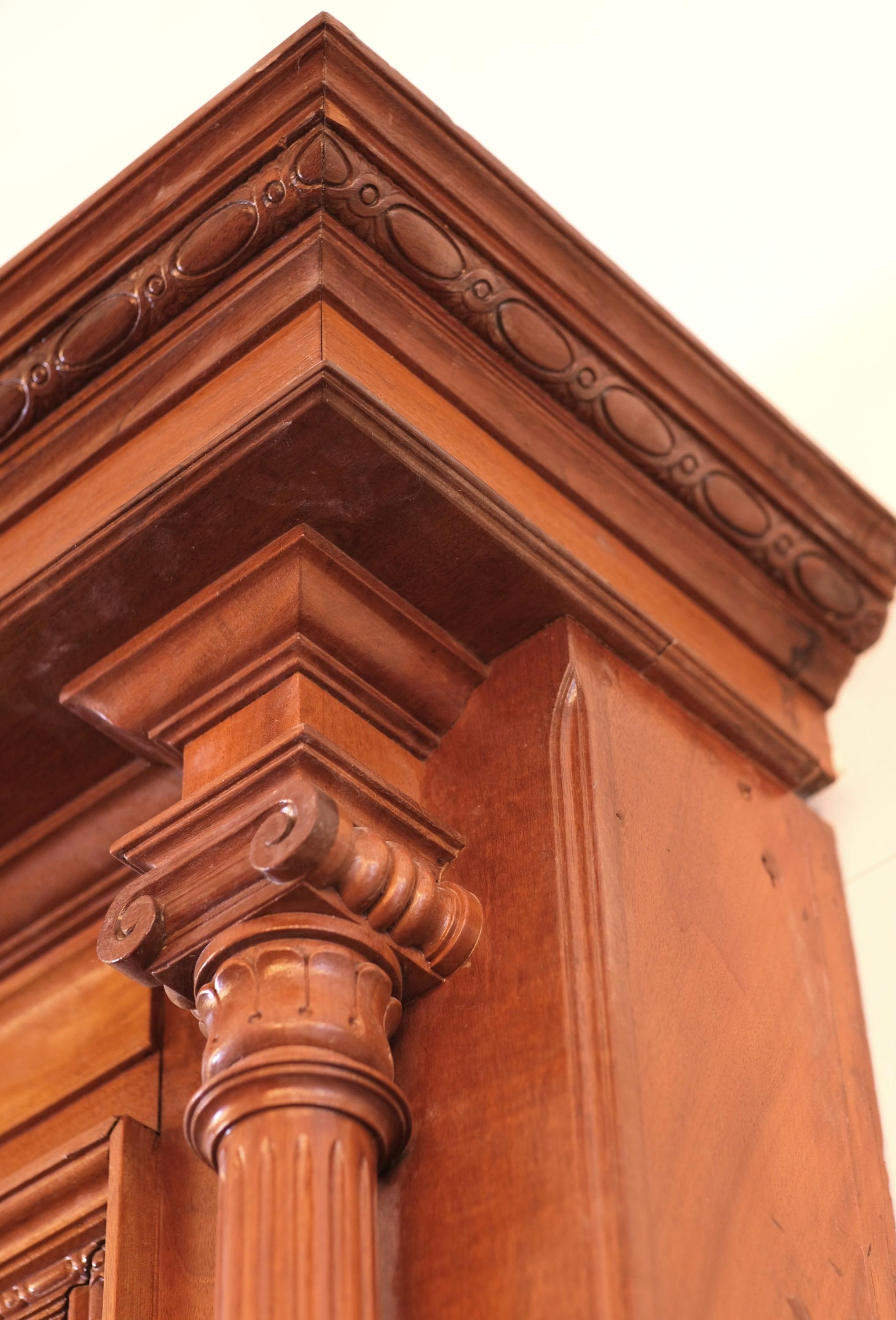 Hand-Carved Hand Carved Mahogany Double Decker Mantel 4 Griffins For Sale