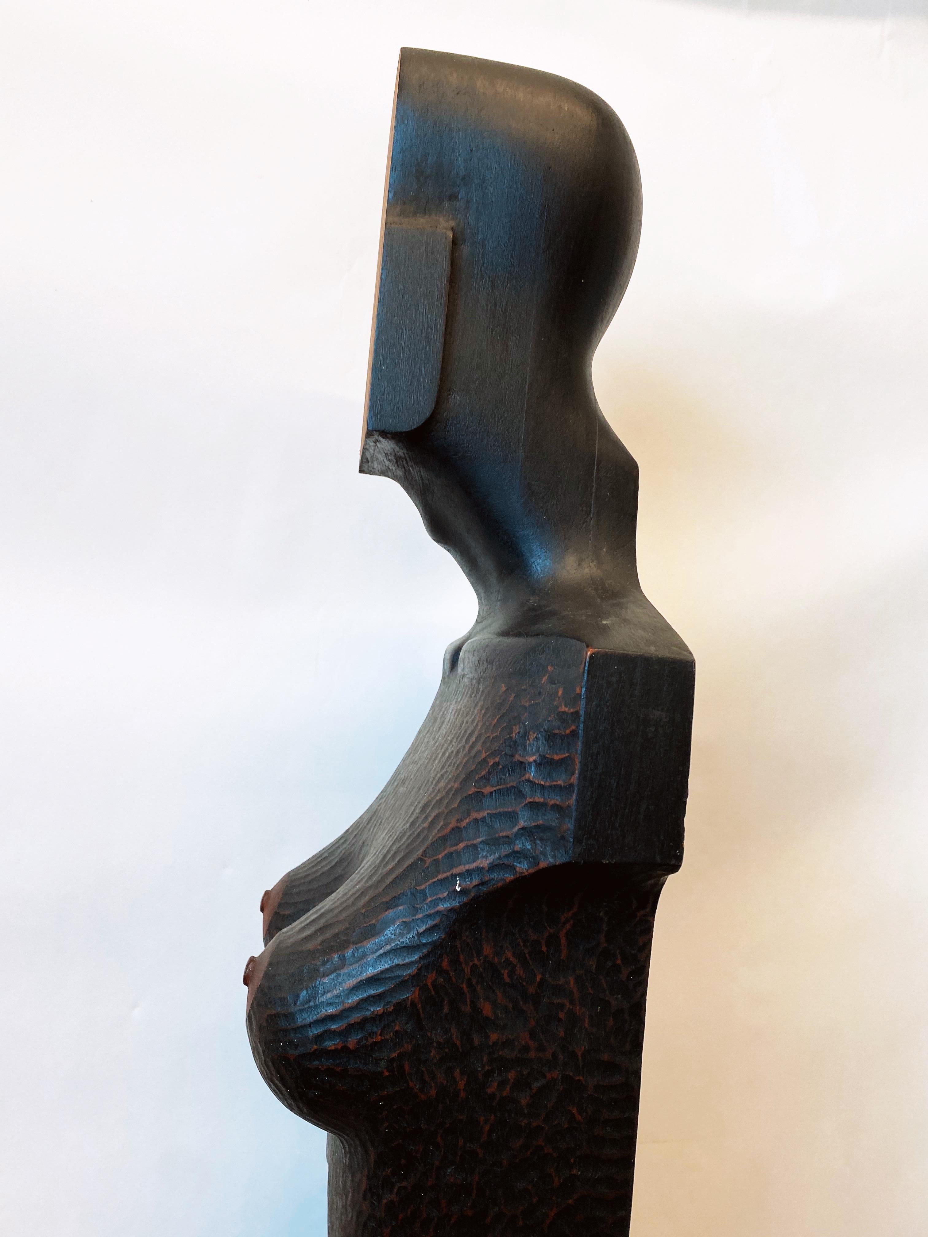 Late 20th Century Vintage 1980s Jim Pruitt Hand Carved Mahogany Female Figurative Large Sculpture For Sale