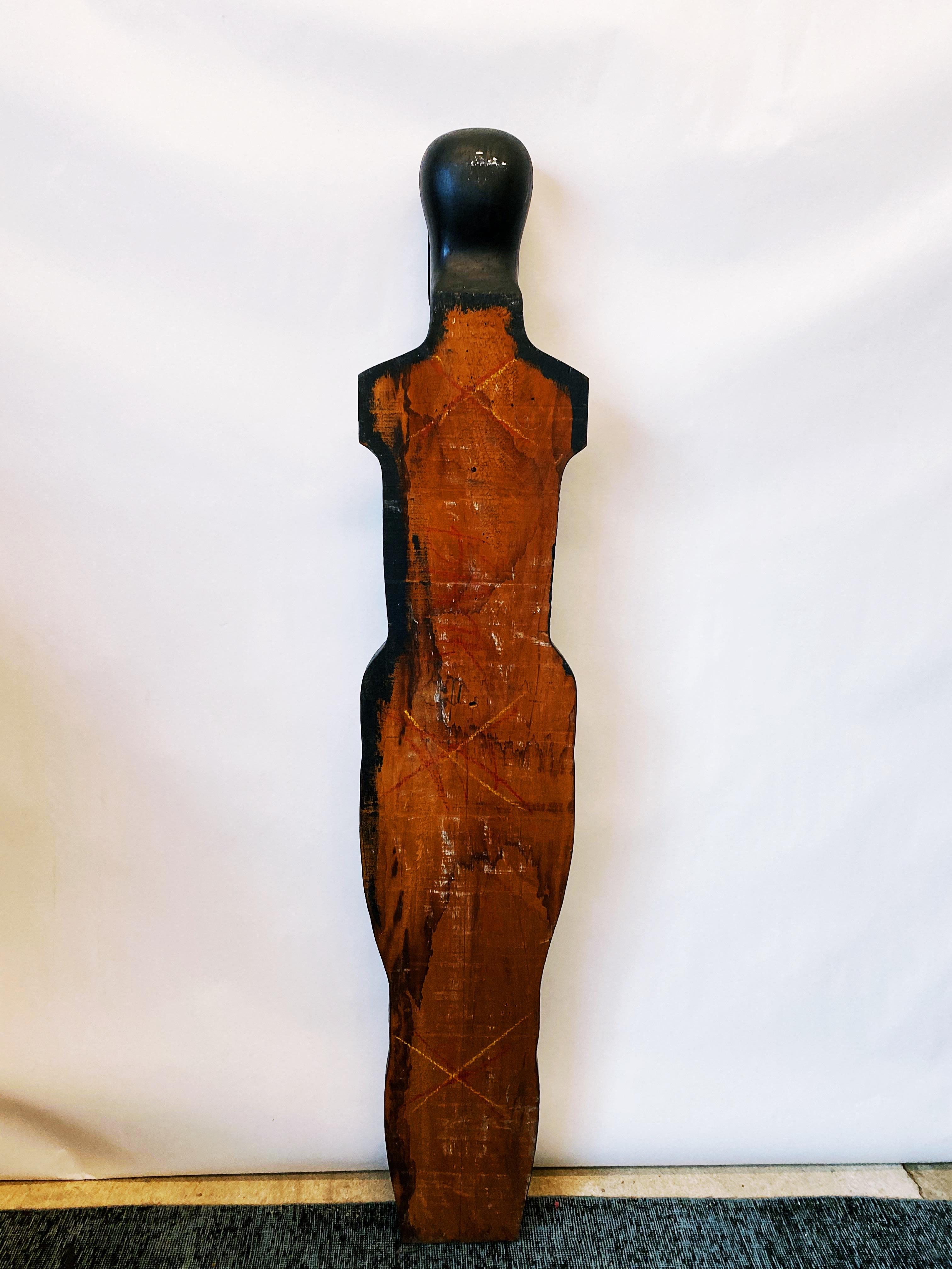 Vintage 1980s Jim Pruitt Hand Carved Mahogany Female Figurative Large Sculpture For Sale 2