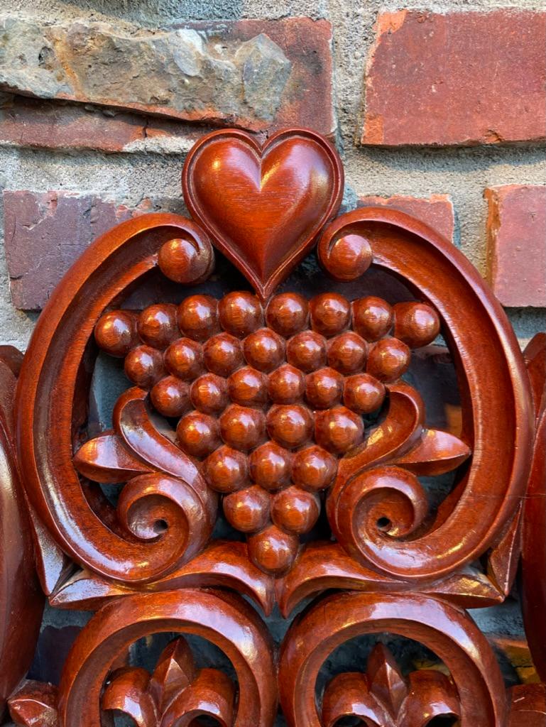 Hand Carved Mahogany Headboard with Peacocks and Heart For Sale 5