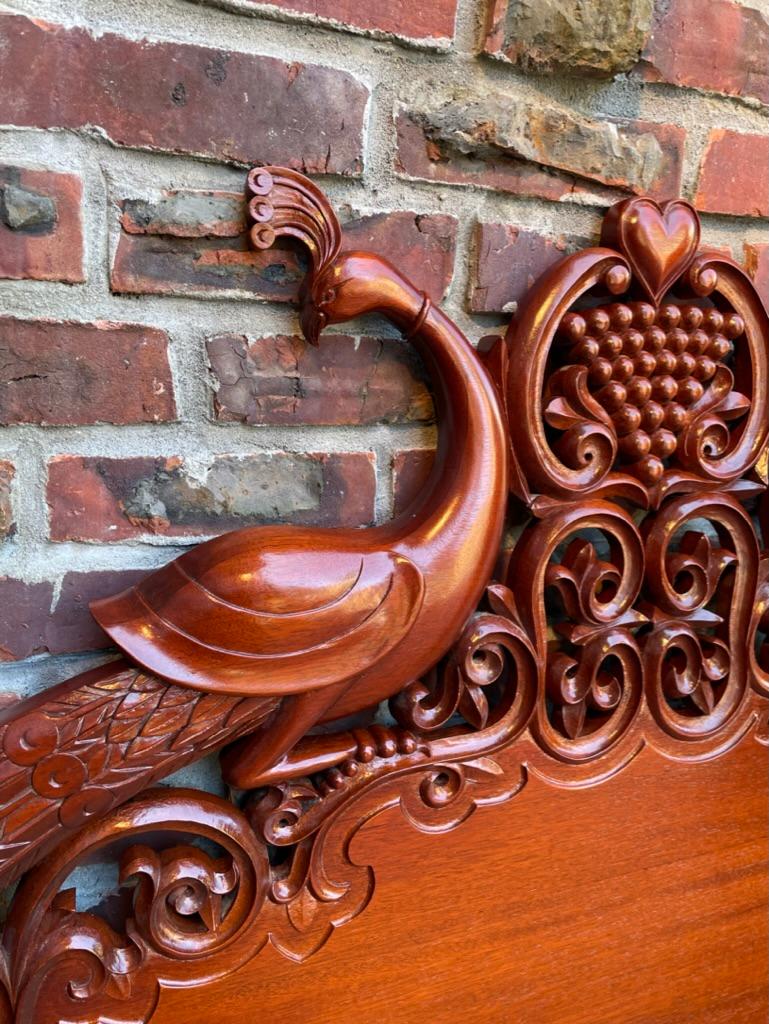 Hand Carved Mahogany Headboard with Peacocks and Heart For Sale 6