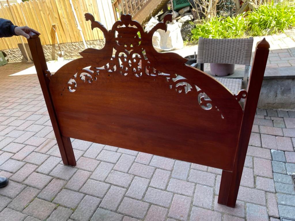 Hand Carved Mahogany Headboard with Peacocks and Heart For Sale 7