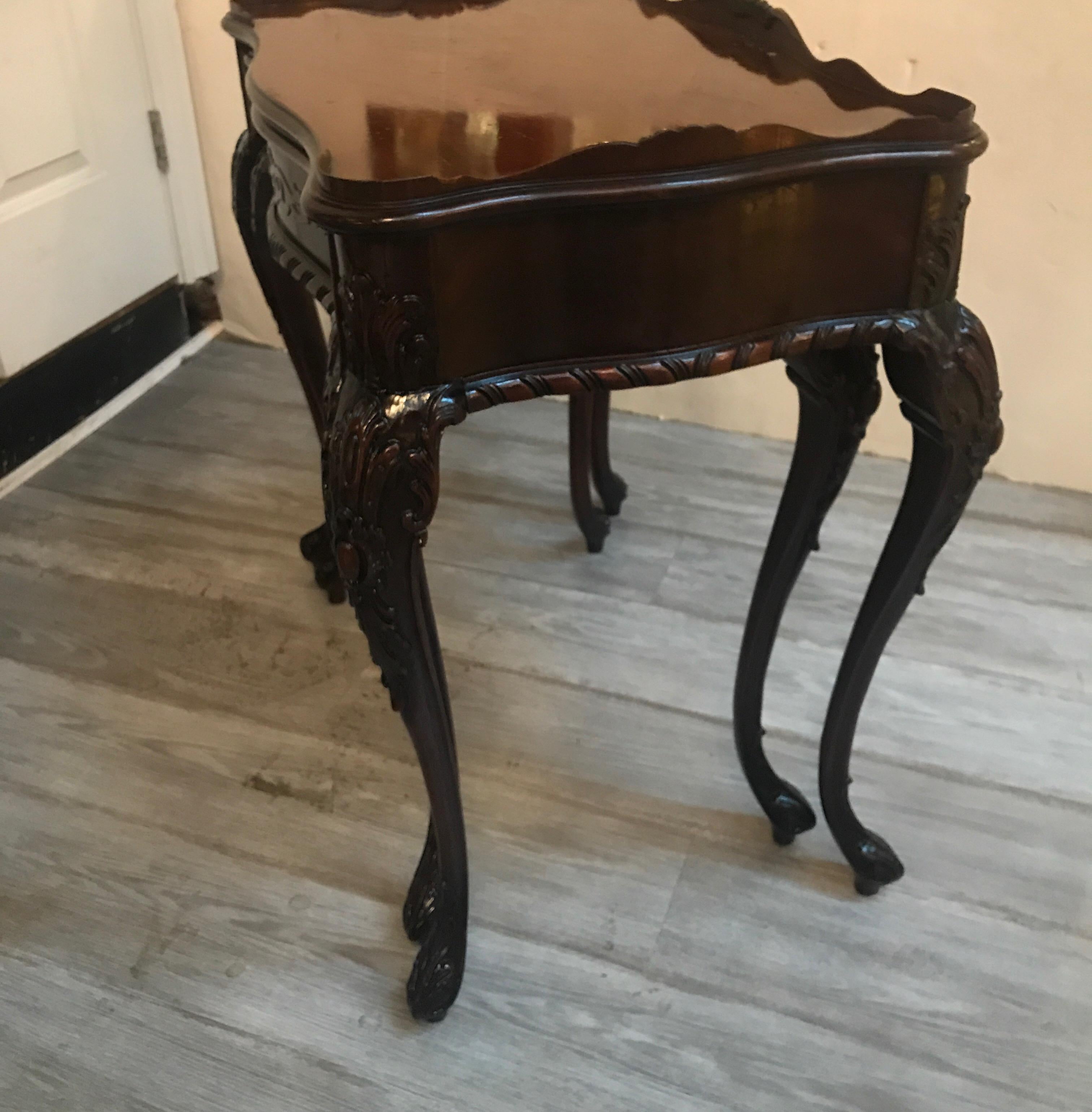 20th Century Hand Carved Mahogany Nest of Tables