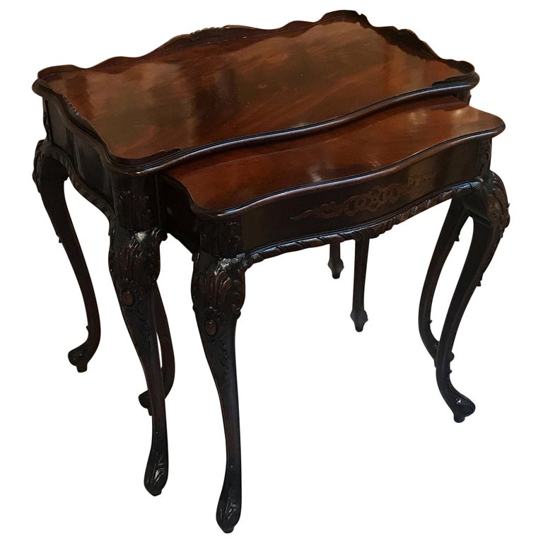 Hand Carved Mahogany Nest of Tables For Sale at 1stDibs